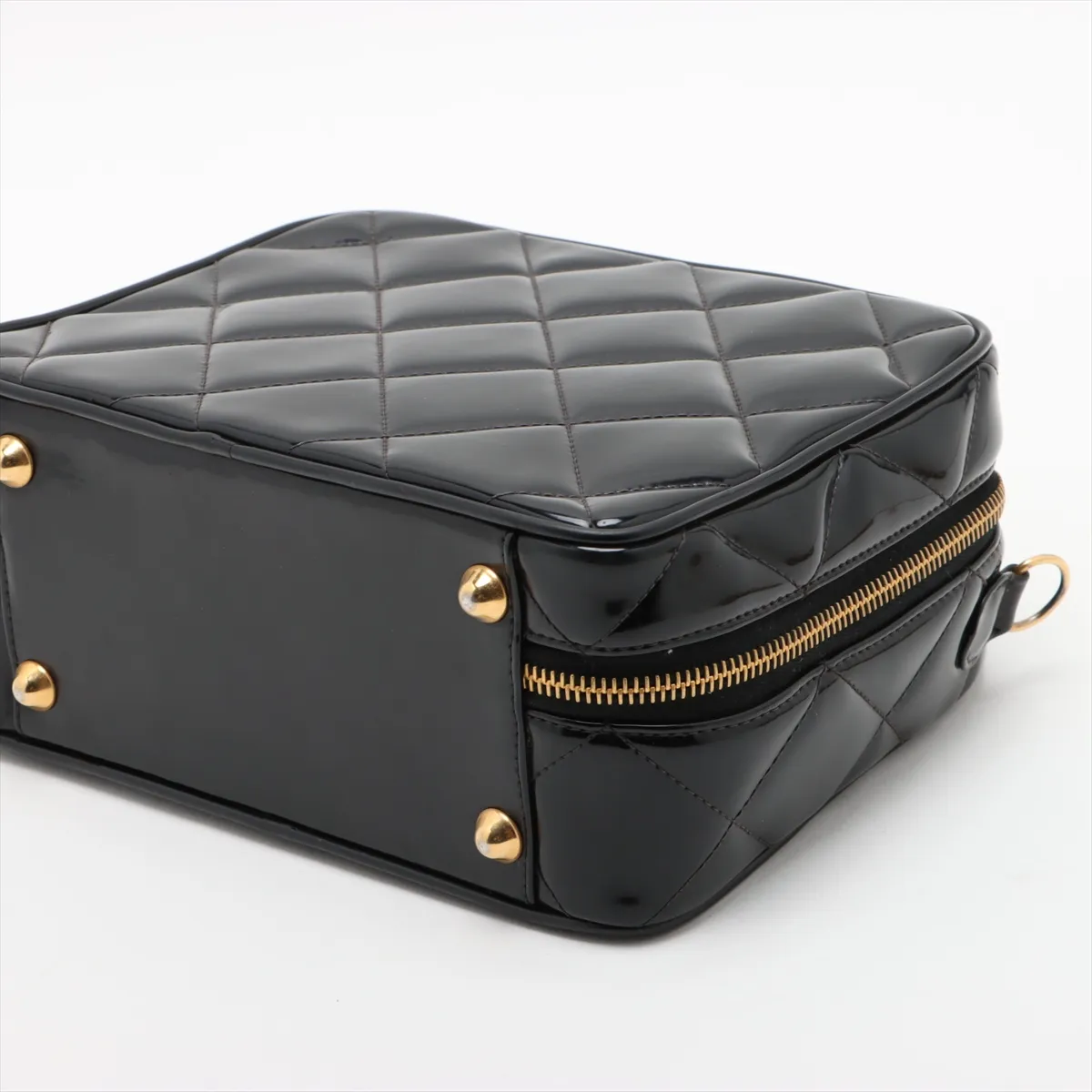 Matelasse Patent Leather 2WAY Handbag Black Gold Hardware — view 3