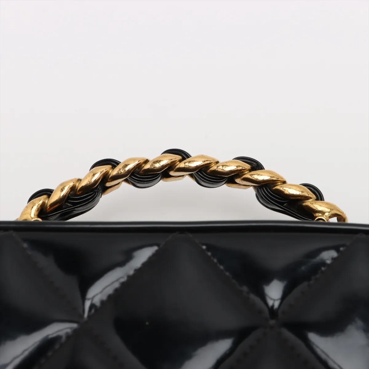 Matelasse Patent Leather 2WAY Handbag Black Gold Hardware — view 6