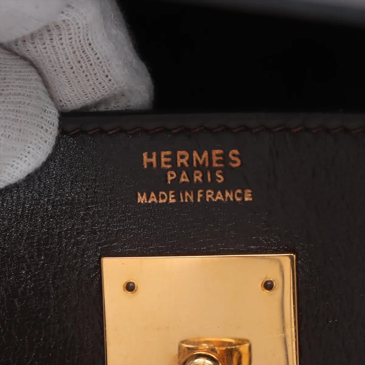 [Individually wrapped] Hermes Kelly 32 LeTourne Toile ash x Box calf Brown x Beige Gold hardware I: 1979 Cadena hardened lock — view 9
