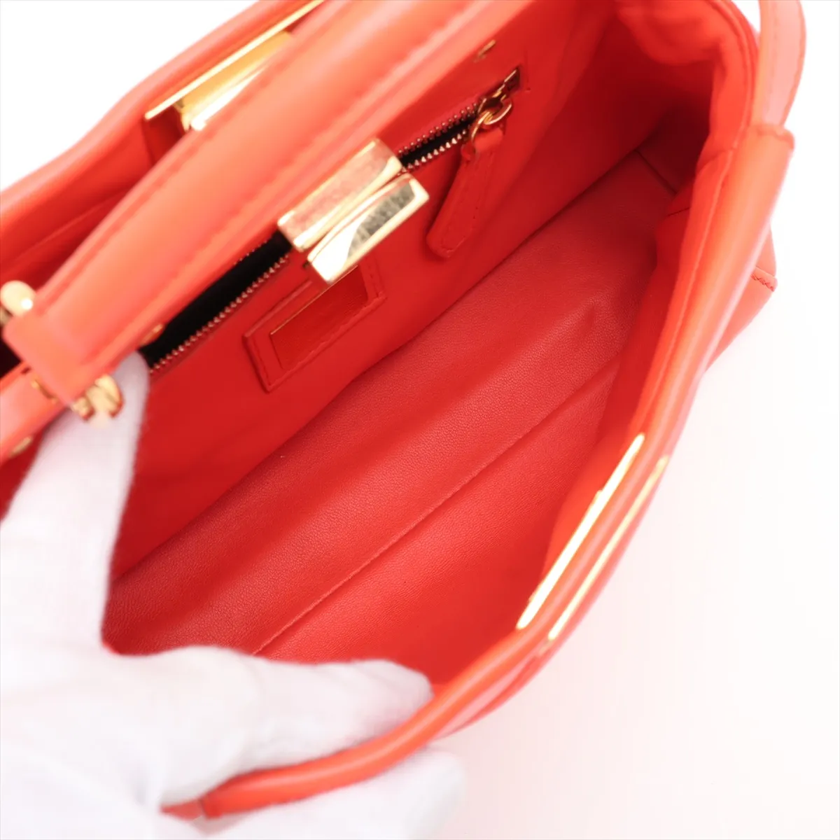 Mini Peekaboo Leather 2-Way Handbag, Orange, 8BN244 — view 8