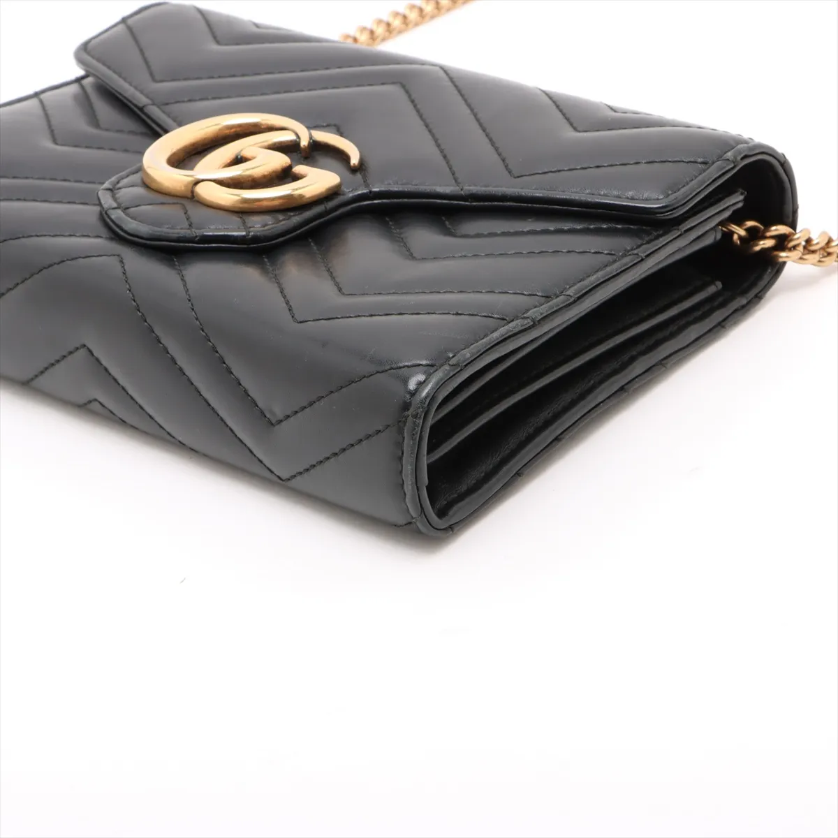 GG Marmont Leather Chain Wallet Black 474575 — view 3