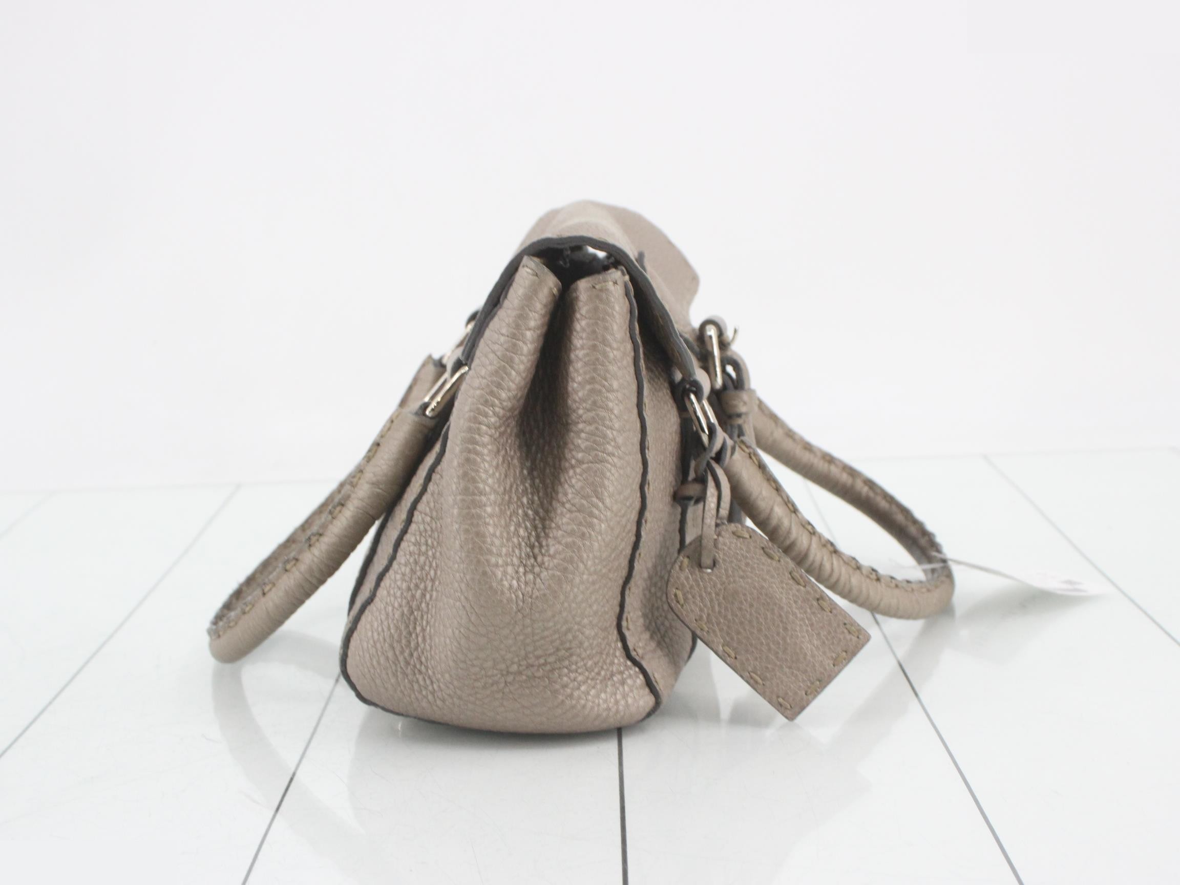 Selleria Linda Leather Handbag Charm, Beige, Silver Hardware — view 4