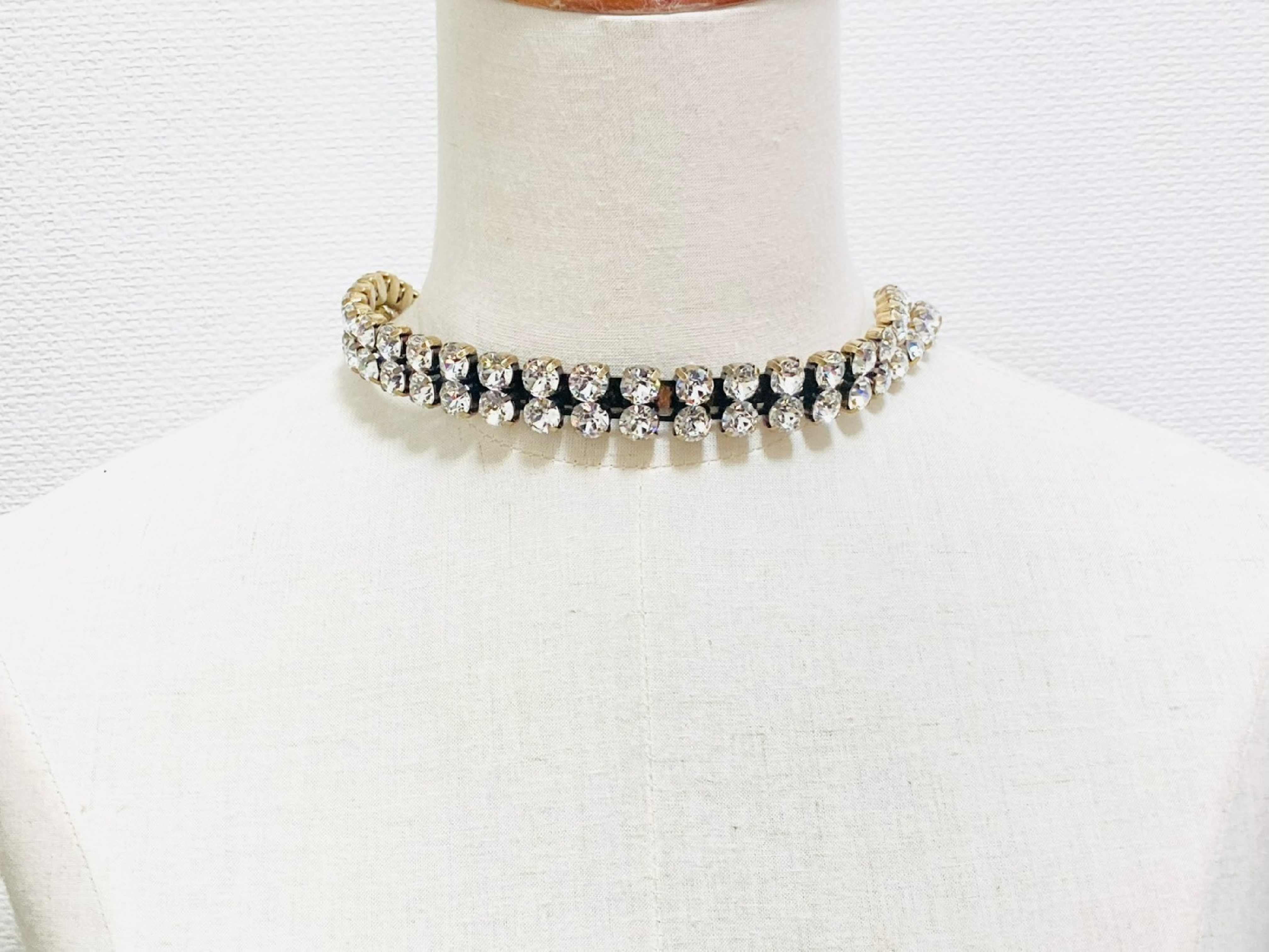 Rhinestone Double Chain Necklace, Bronze Gold — view 2