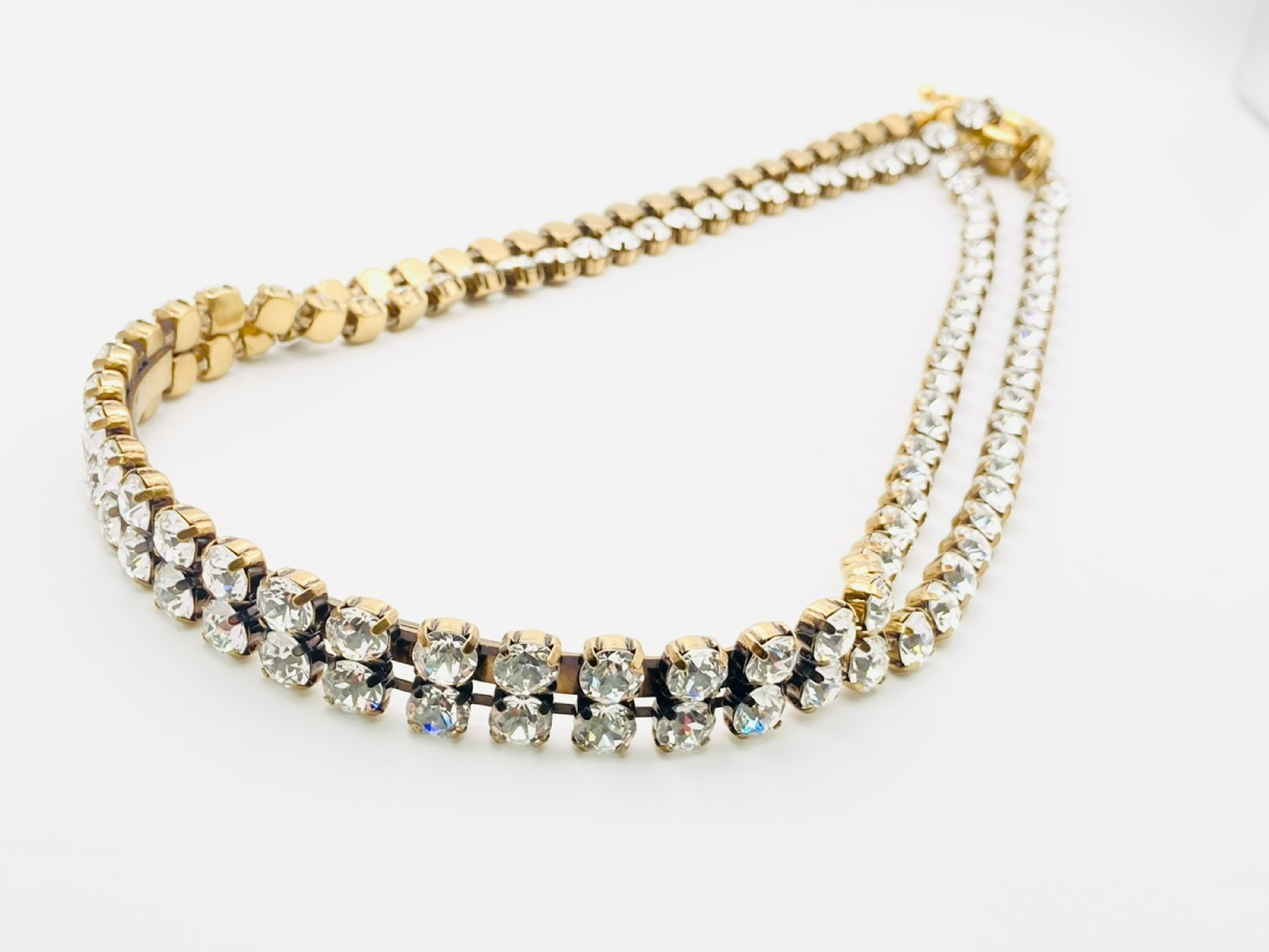 Rhinestone Double Chain Necklace, Bronze Gold — view 3