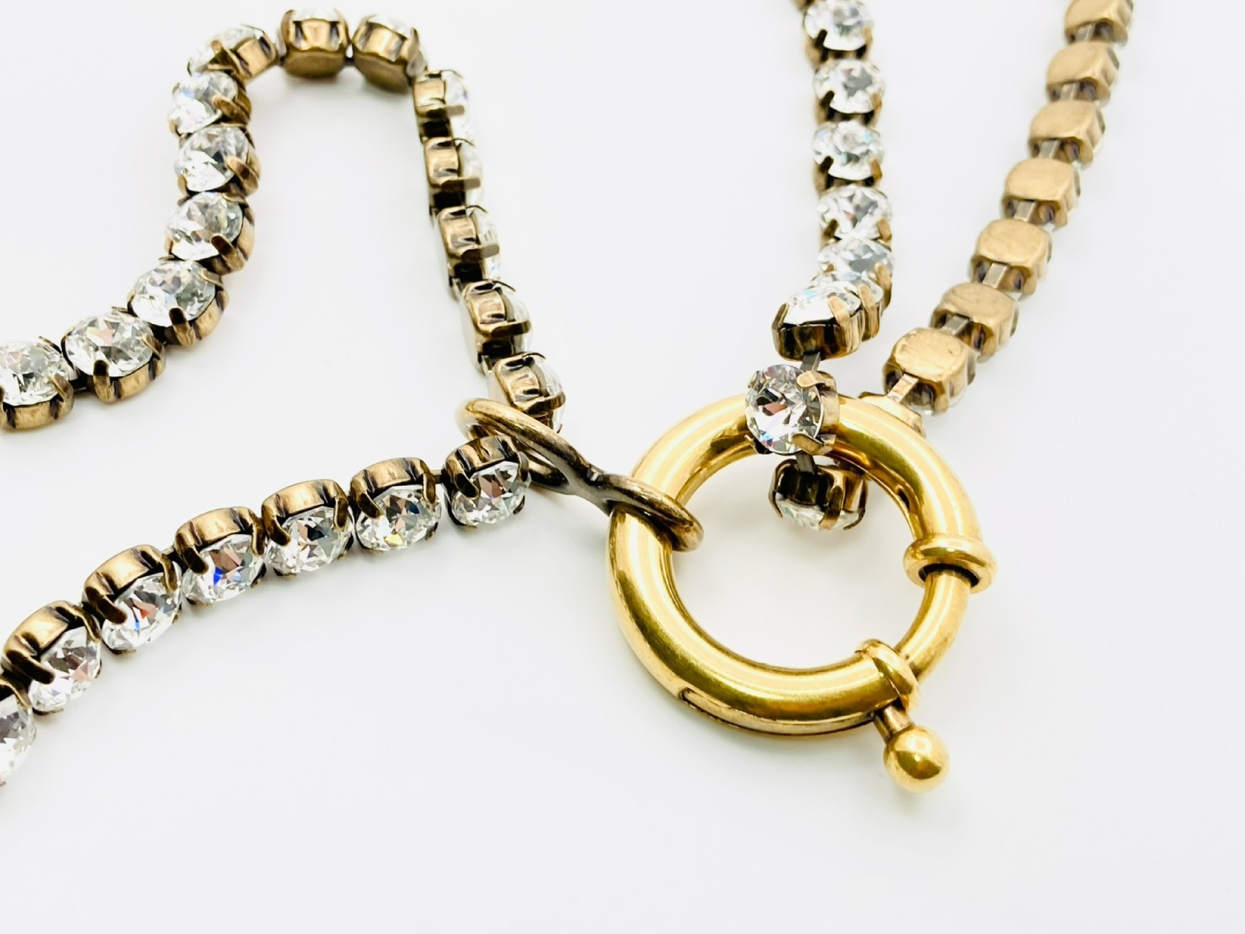 Rhinestone Double Chain Necklace, Bronze Gold — view 4