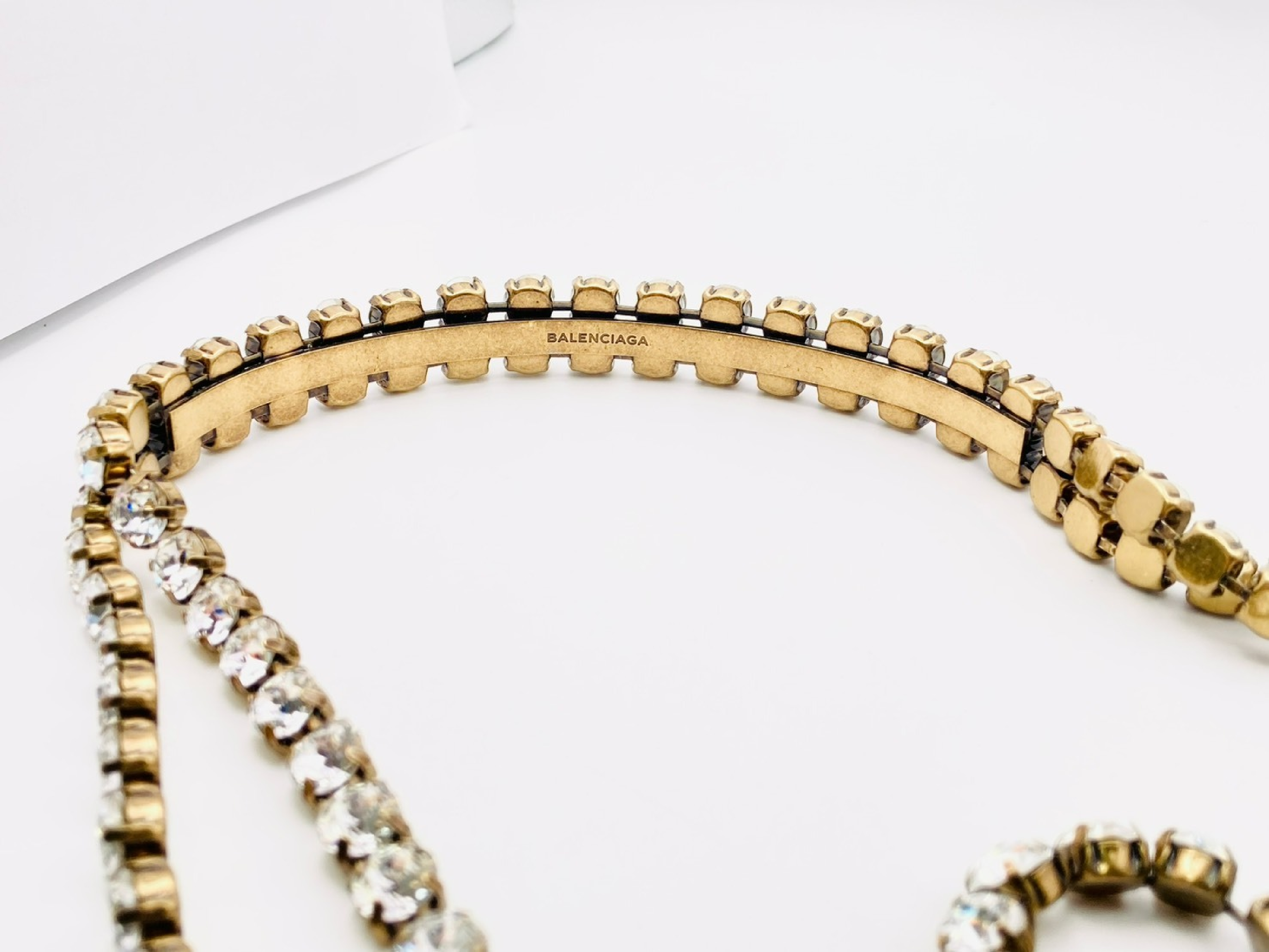 Rhinestone Double Chain Necklace, Bronze Gold — view 5