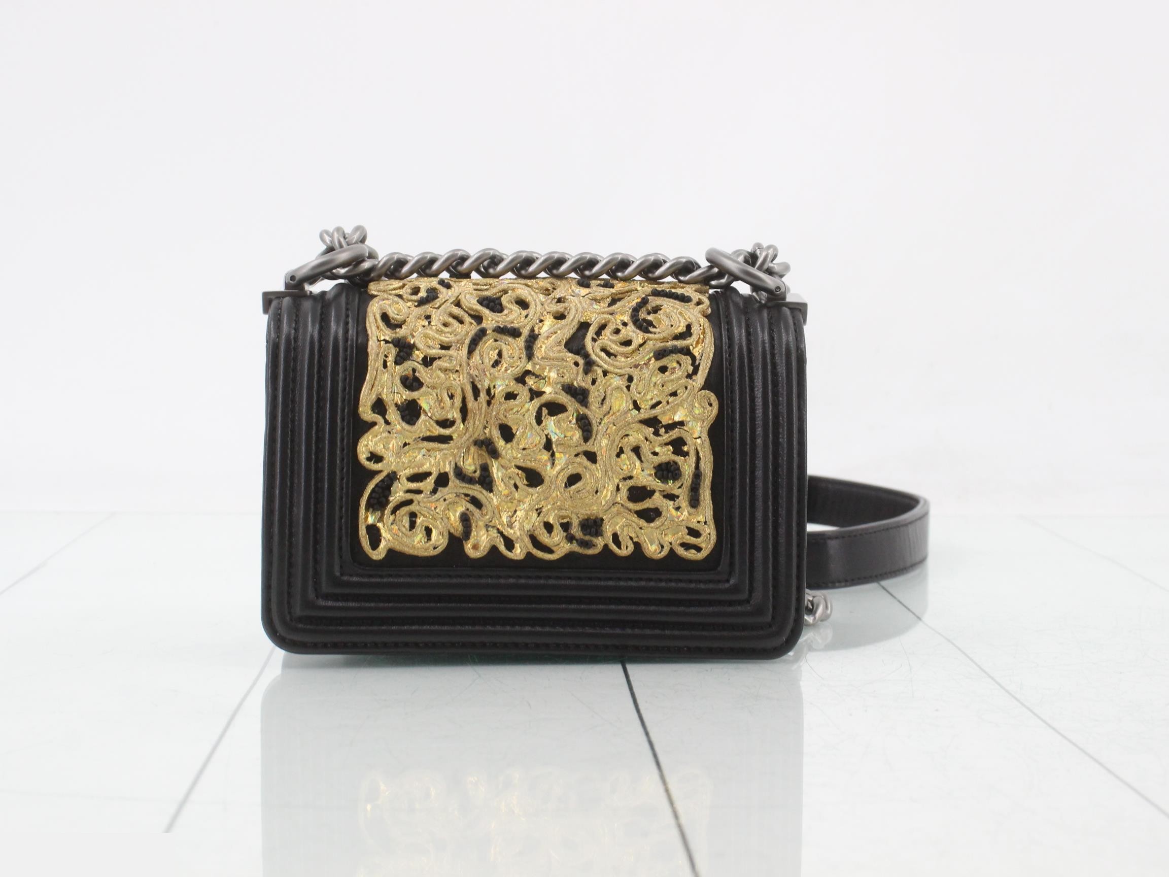 Boy Chanel Lambskin Chain Shoulder Bag, Black — view 2