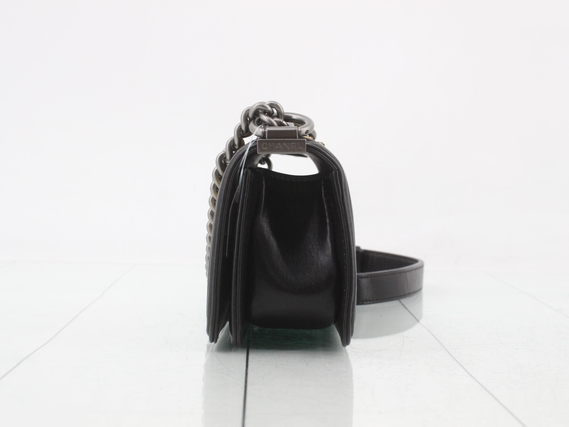 Boy Chanel Lambskin Chain Shoulder Bag, Black — view 3