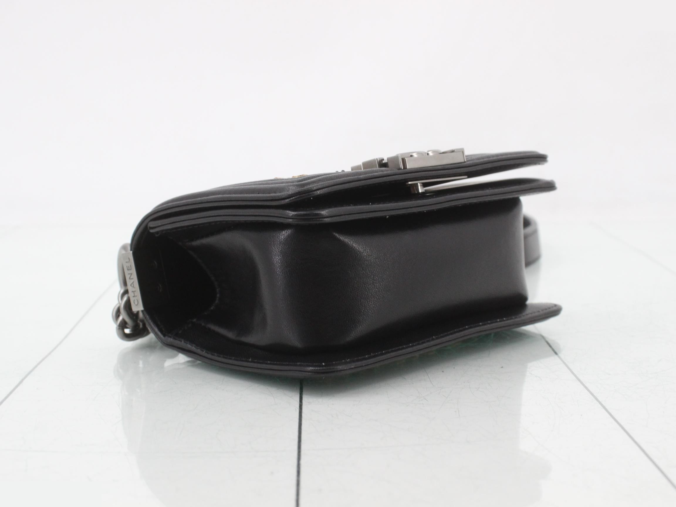 Boy Chanel Lambskin Chain Shoulder Bag, Black — view 5