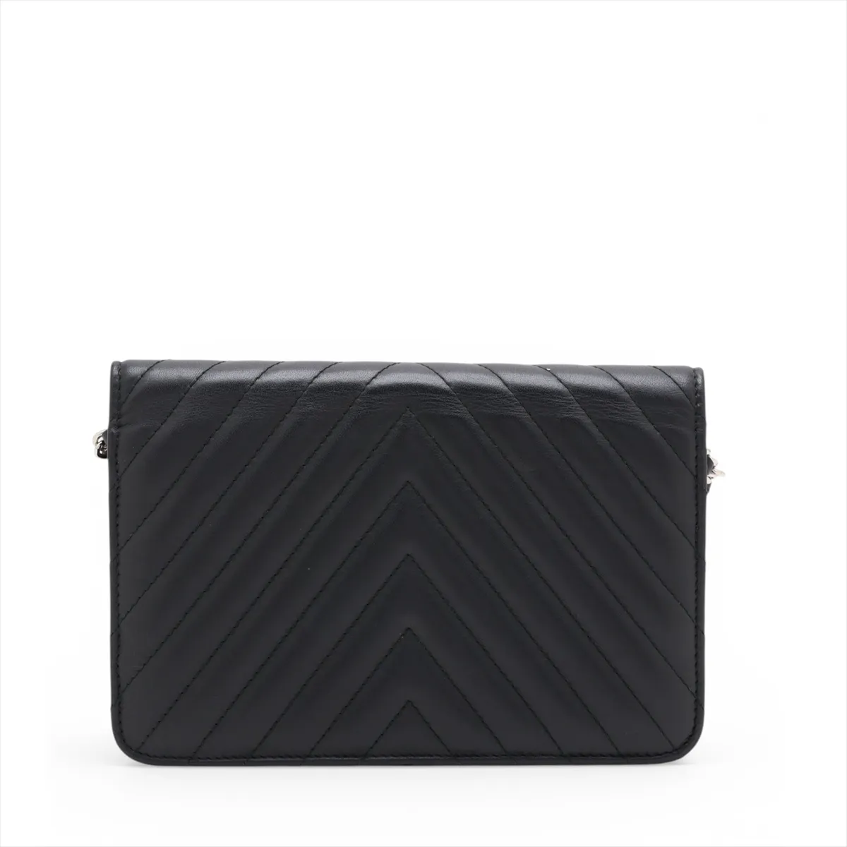 Chevron Lambskin Chain Wallet, V-stitch, Black, Silver Hardware, 25743204 (Serial Number 25) — view 2