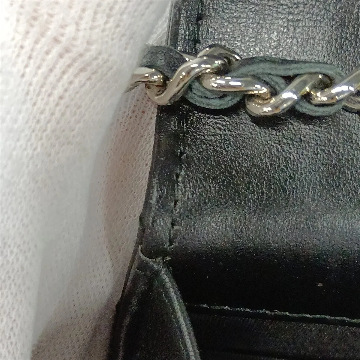 Chevron Lambskin Chain Wallet, V-stitch, Black, Silver Hardware, 25743204 (Serial Number 25) — view 12