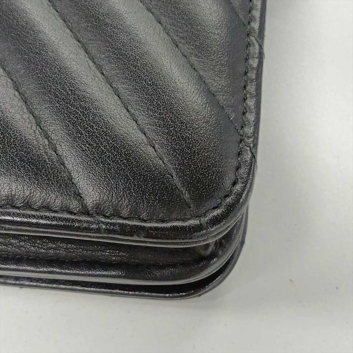 Chevron Lambskin Chain Wallet, V-stitch, Black, Silver Hardware, 25743204 (Serial Number 25) — view 15