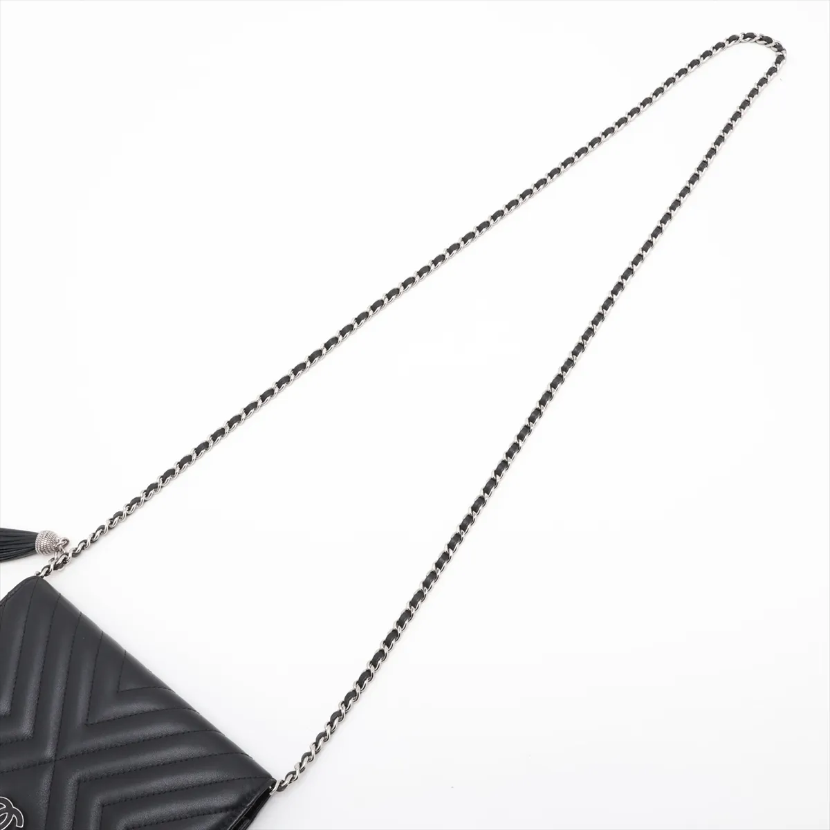 Chevron Lambskin Chain Wallet, V-stitch, Black, Silver Hardware, 25743204 (Serial Number 25) — view 5