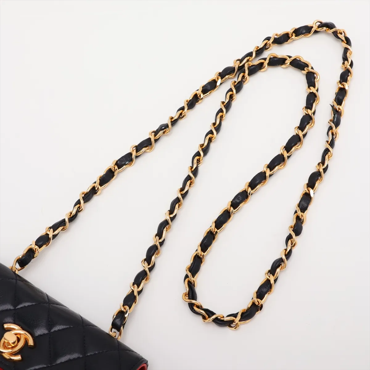 Matelassé Lambskin Single Flap Single Chain Bag, Red x Navy, Gold Hardware — view 5