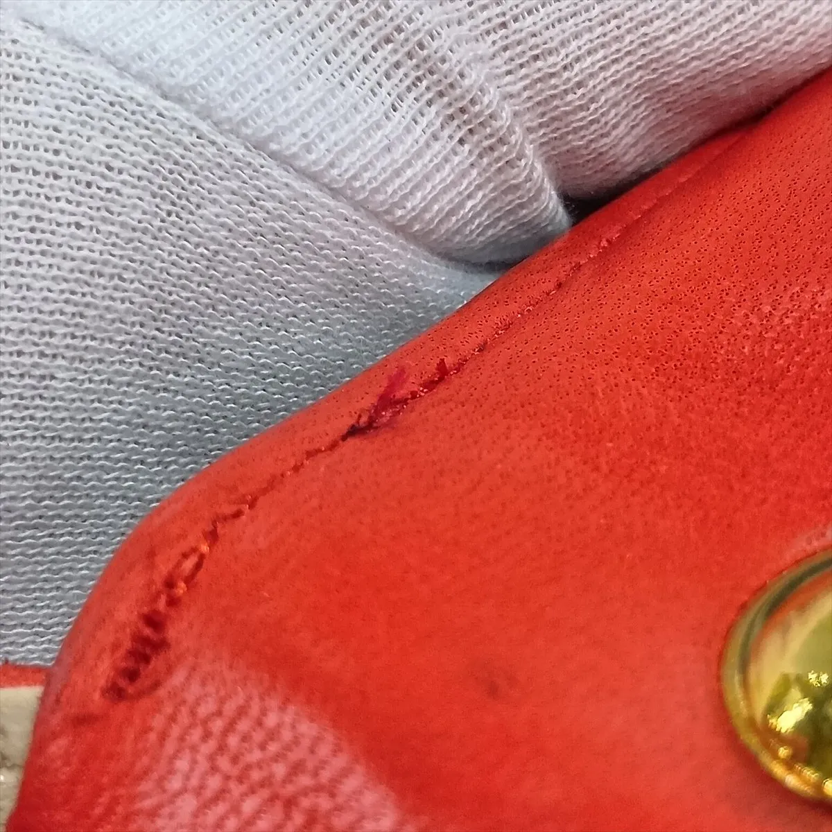Matelassé Lambskin Single Flap Single Chain Bag, Red x Navy, Gold Hardware — view 9