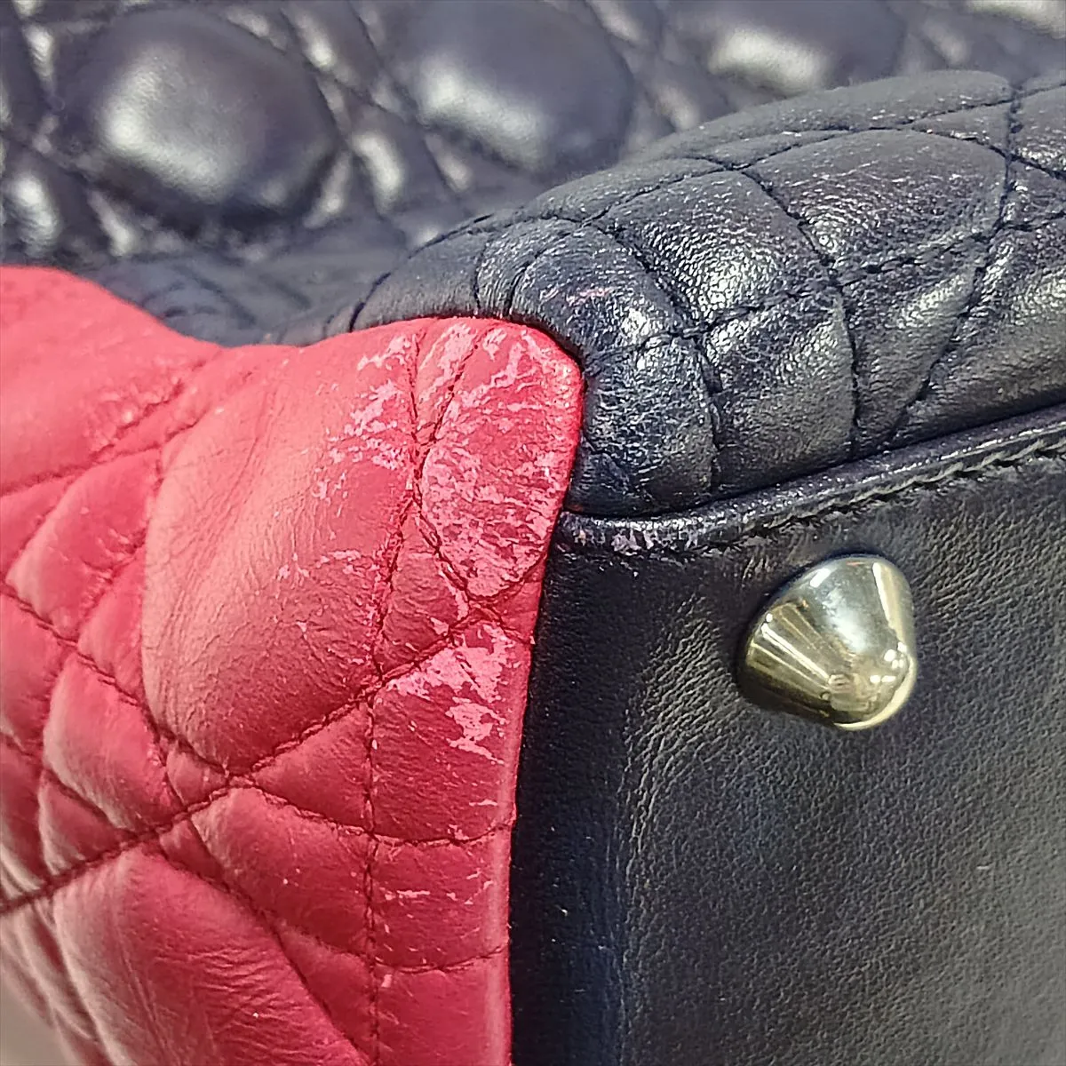 Lady Dior Cannage Large Leather 2-Way Handbag Purple x Pink — view 14