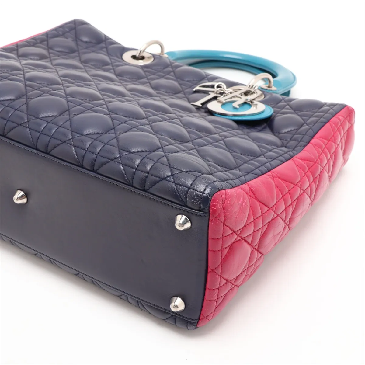 Lady Dior Cannage Large Leather 2-Way Handbag Purple x Pink — view 3