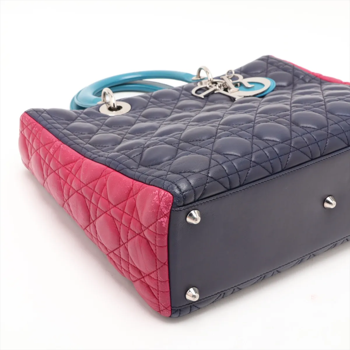 Lady Dior Cannage Large Leather 2-Way Handbag Purple x Pink — view 4