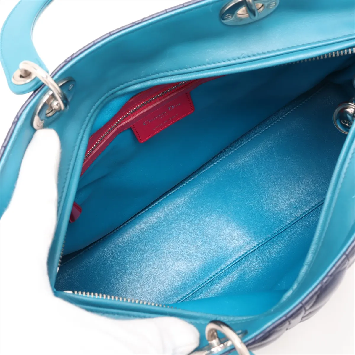 Lady Dior Cannage Large Leather 2-Way Handbag Purple x Pink — view 8