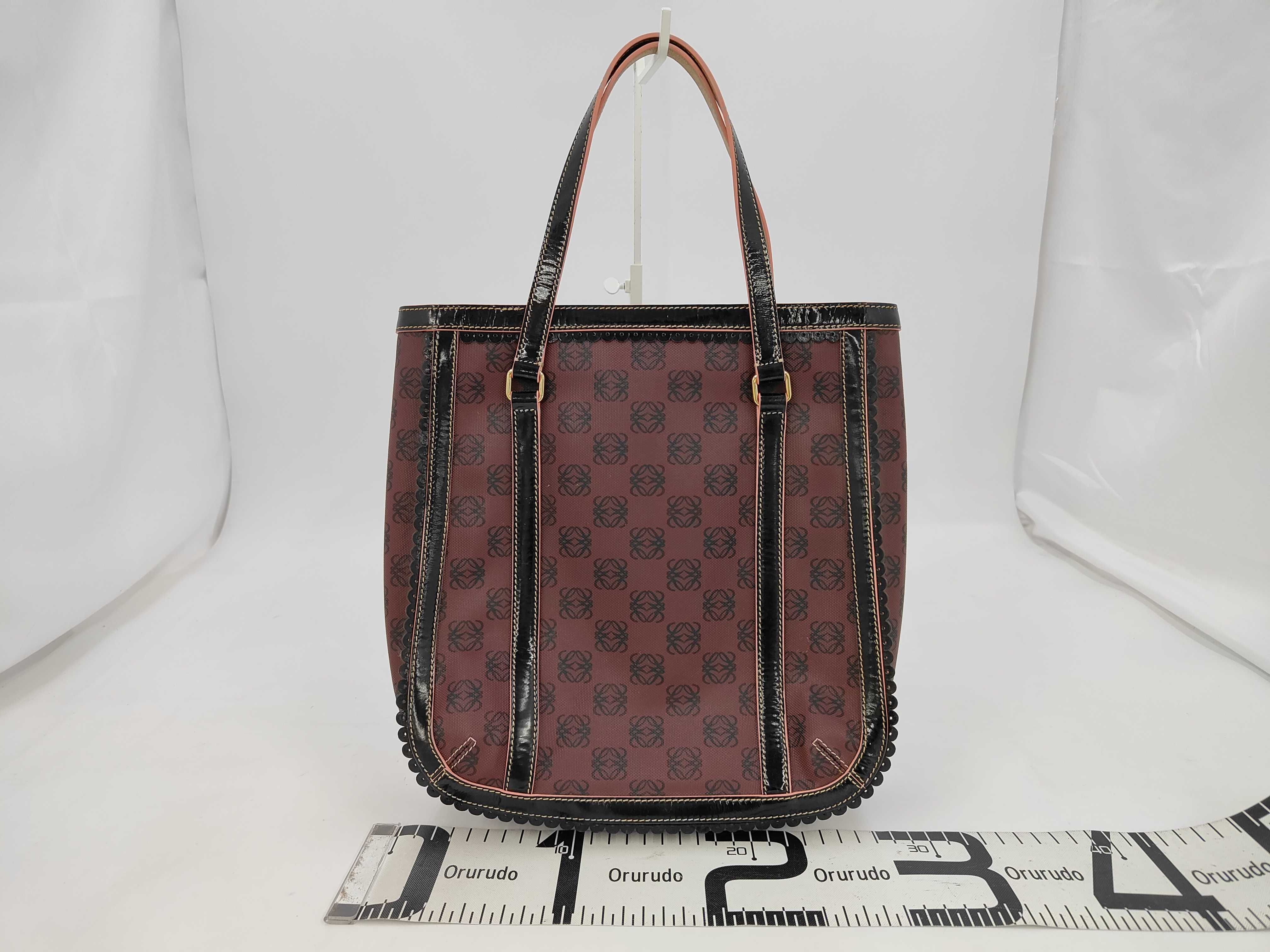 Anagram Ribbon Tote Bag, PVC Patent Leather, Wine Red, Vintage Bag, Tote Bag — view 2