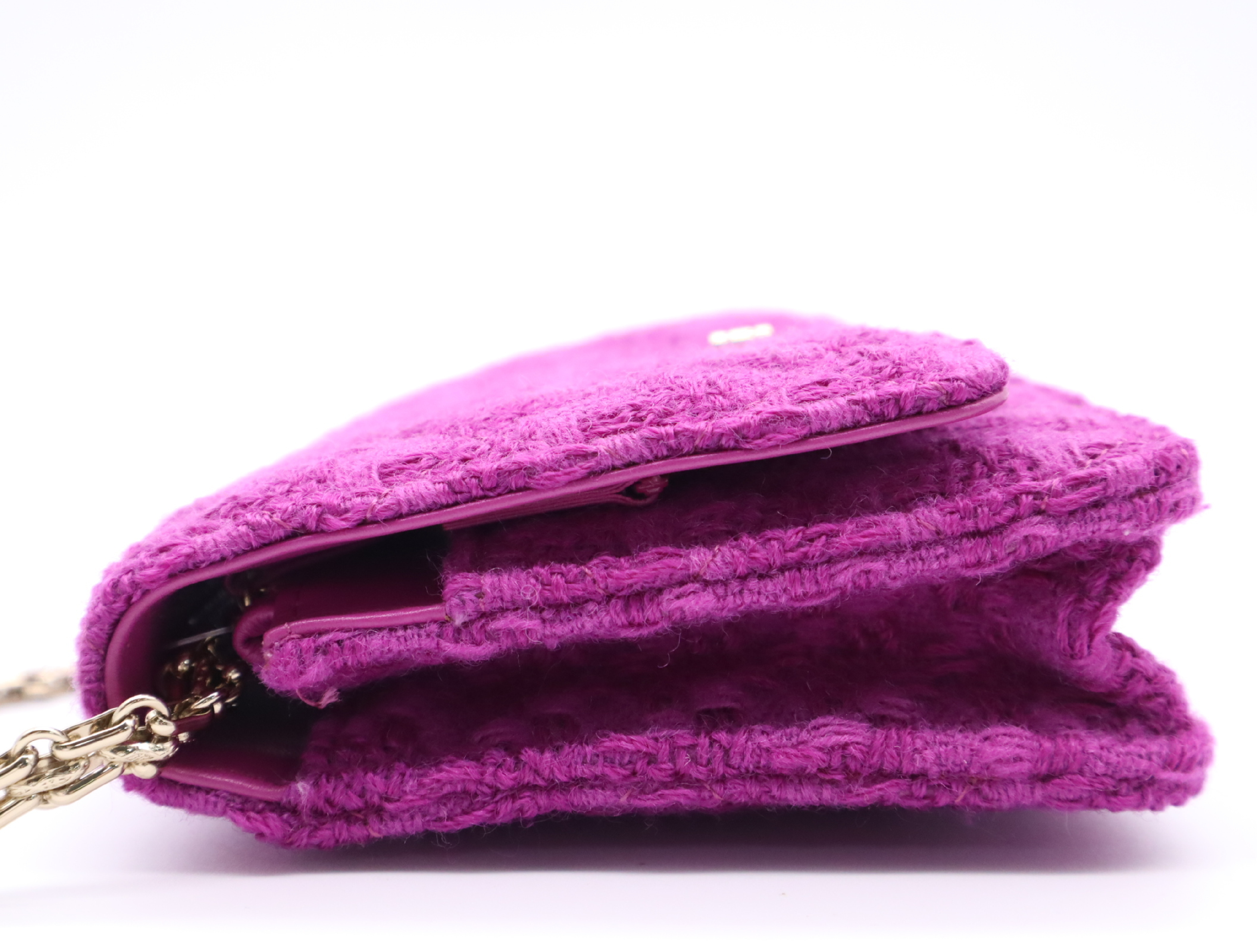 Tweed Chain Wallet, Small Flap, Small Chain, Gold Hardware, Purple, Seal, 29080523, Shoulder Bag — view 3