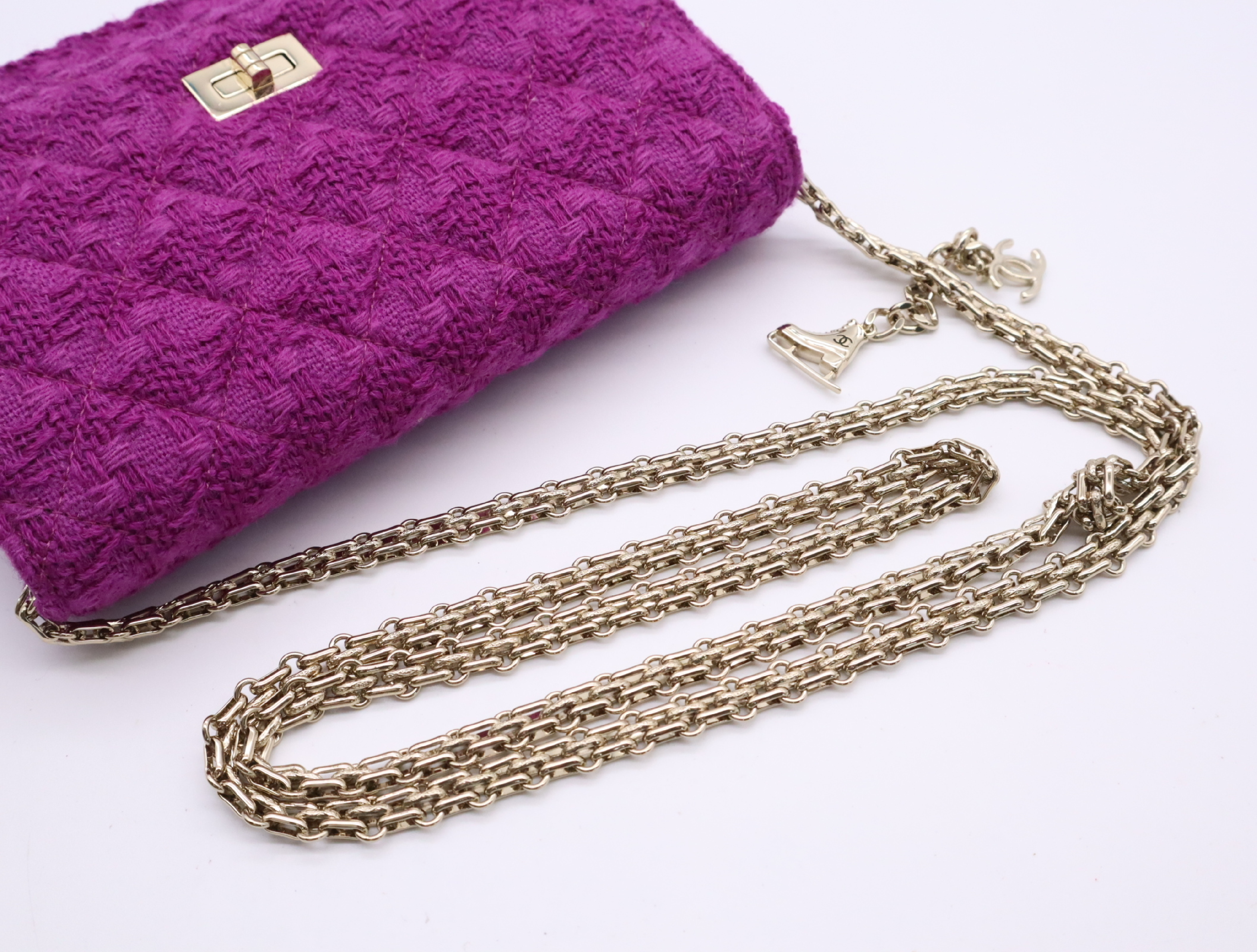 Tweed Chain Wallet, Small Flap, Small Chain, Gold Hardware, Purple, Seal, 29080523, Shoulder Bag — view 10