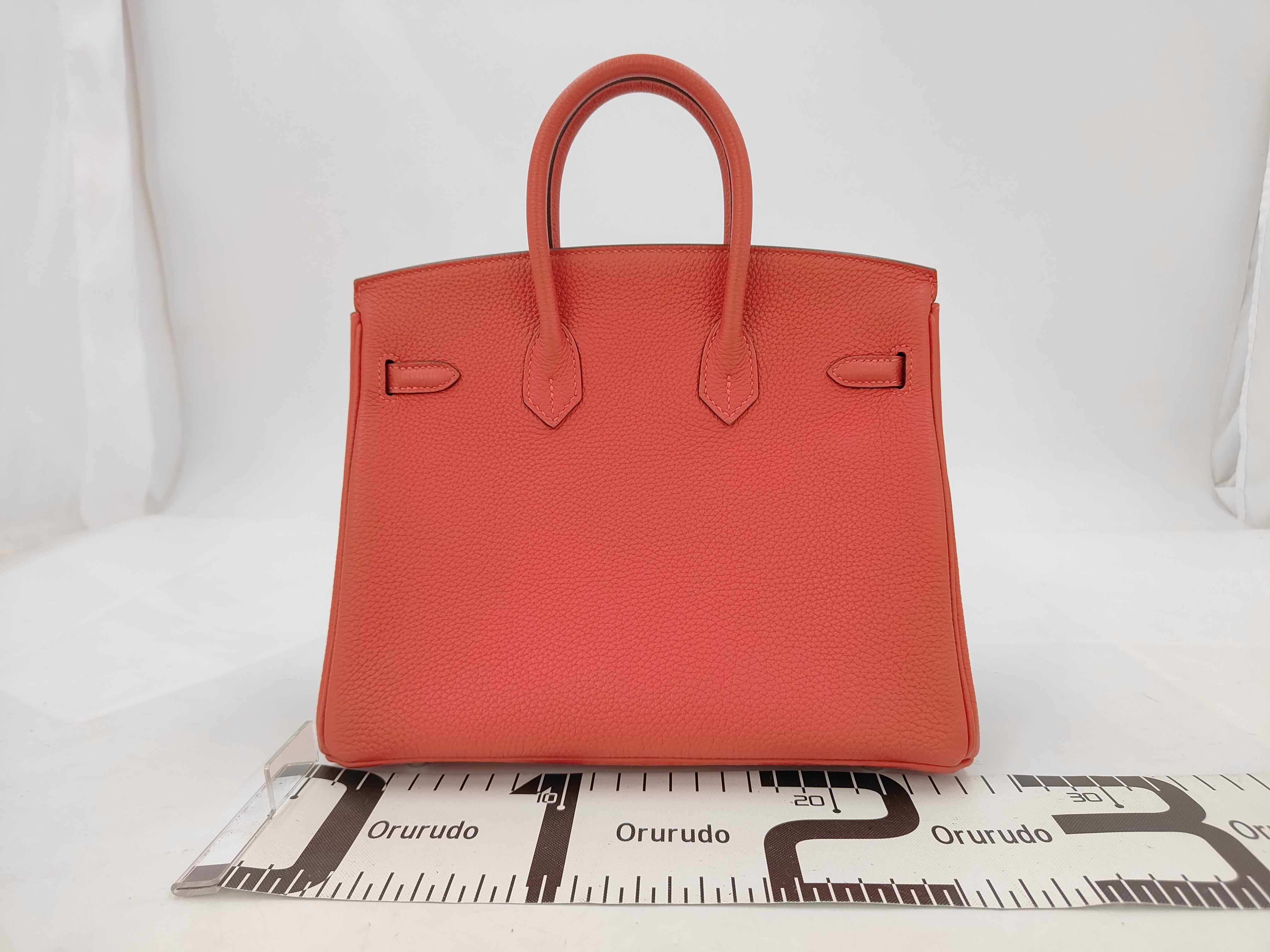 Birkin 25 Togo Leather, T Stamp, Silver Hardware, Red Tone Handbag — view 2