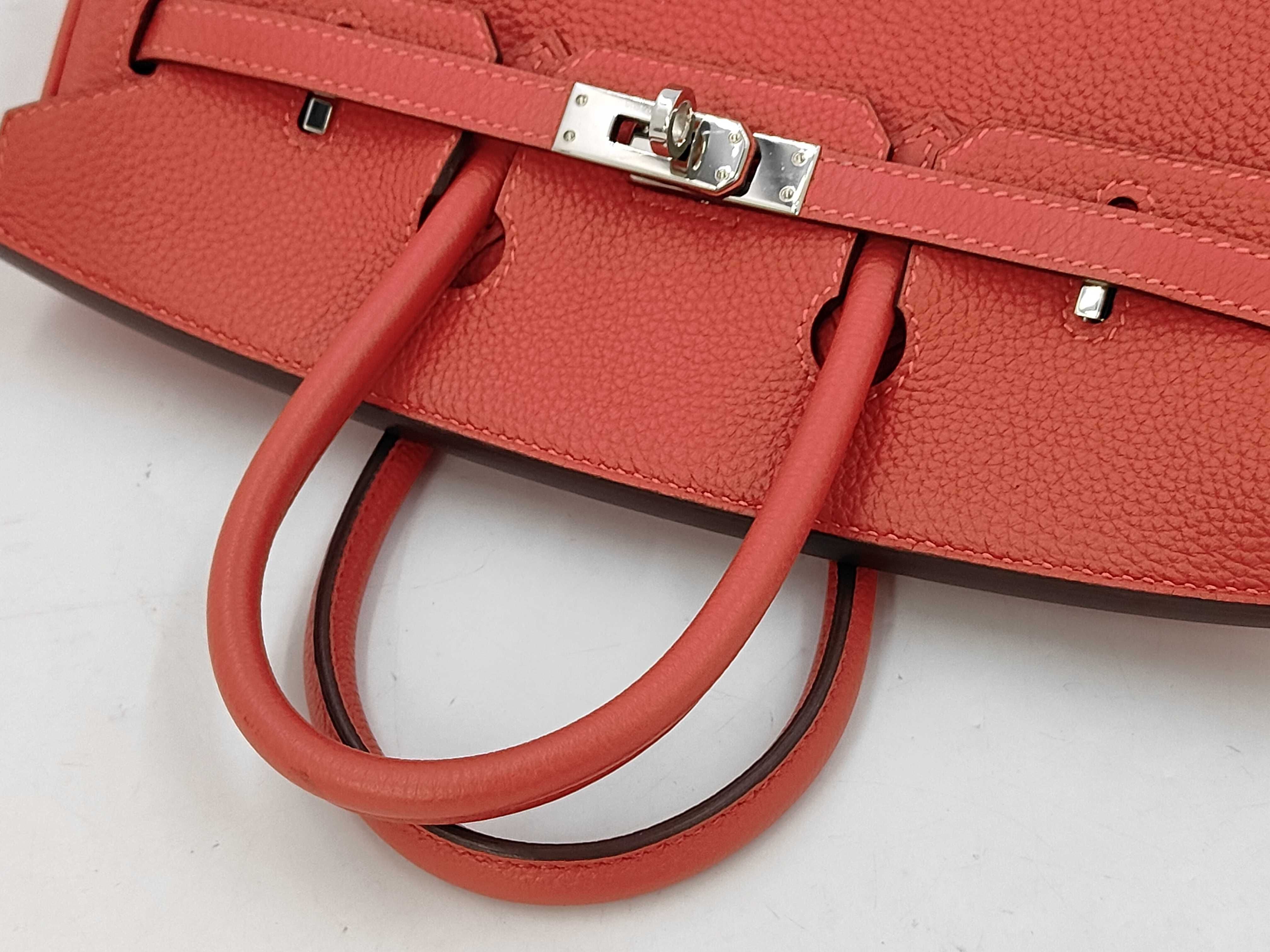 Birkin 25 Togo Leather, T Stamp, Silver Hardware, Red Tone Handbag — view 3