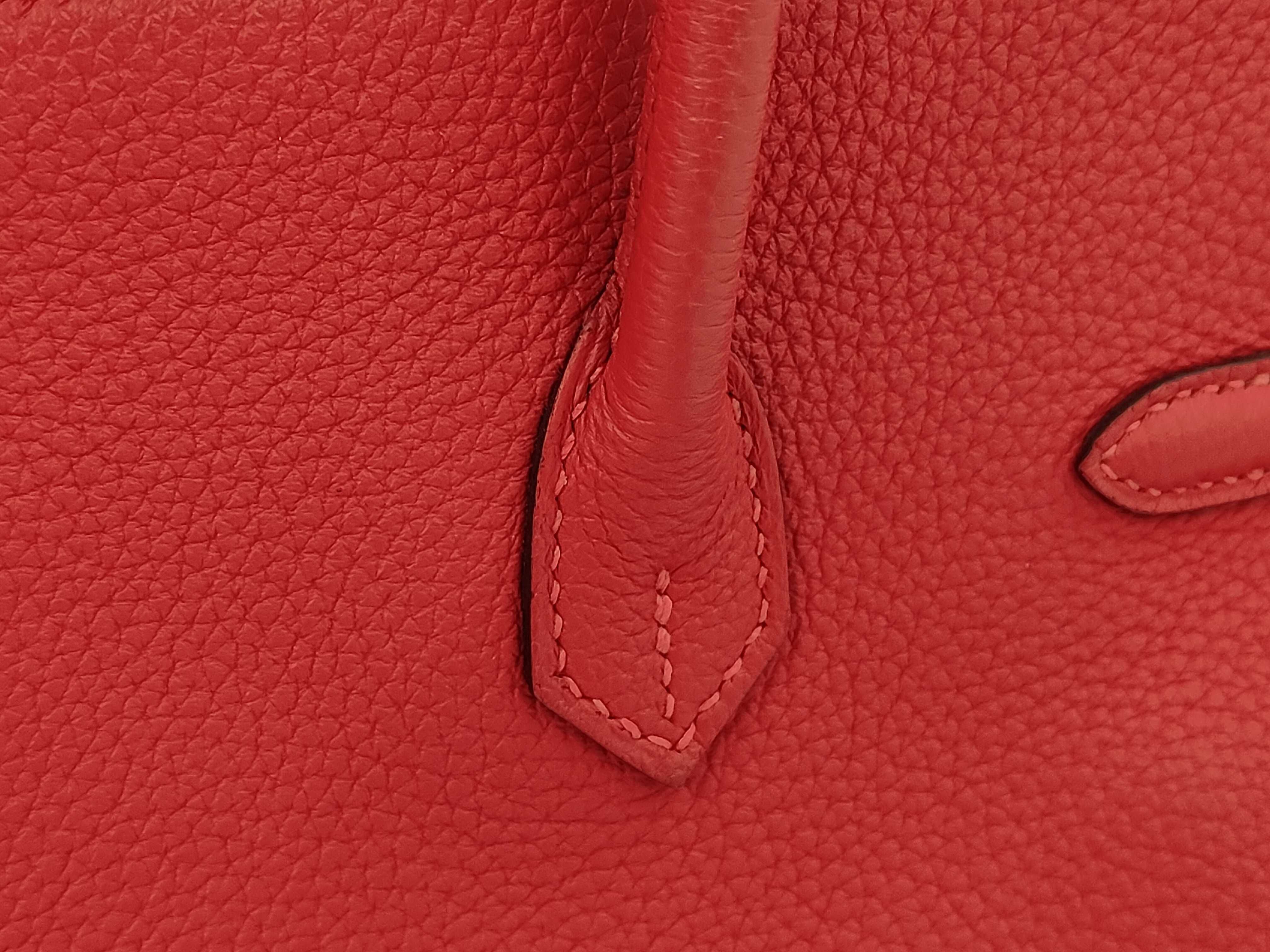 Birkin 25 Togo Leather, T Stamp, Silver Hardware, Red Tone Handbag — view 5