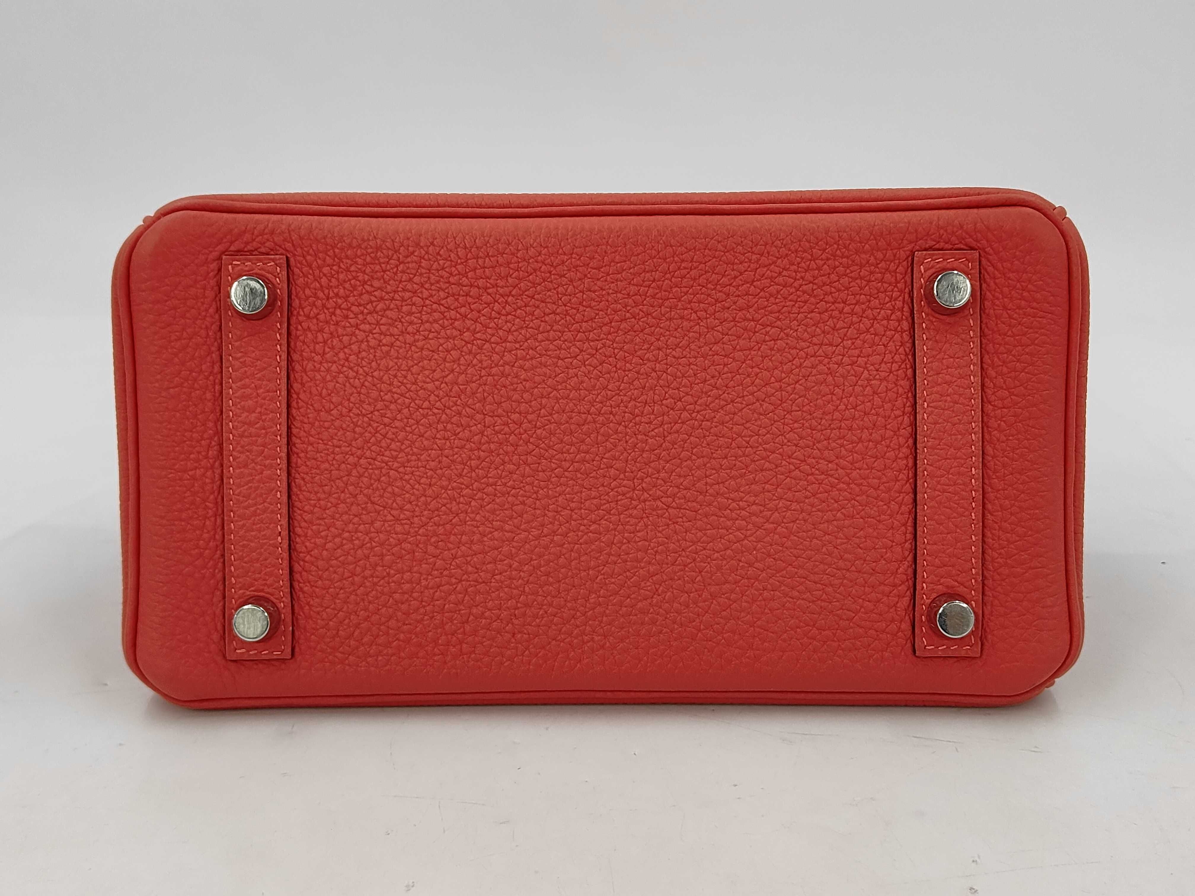 Birkin 25 Togo Leather, T Stamp, Silver Hardware, Red Tone Handbag — view 6