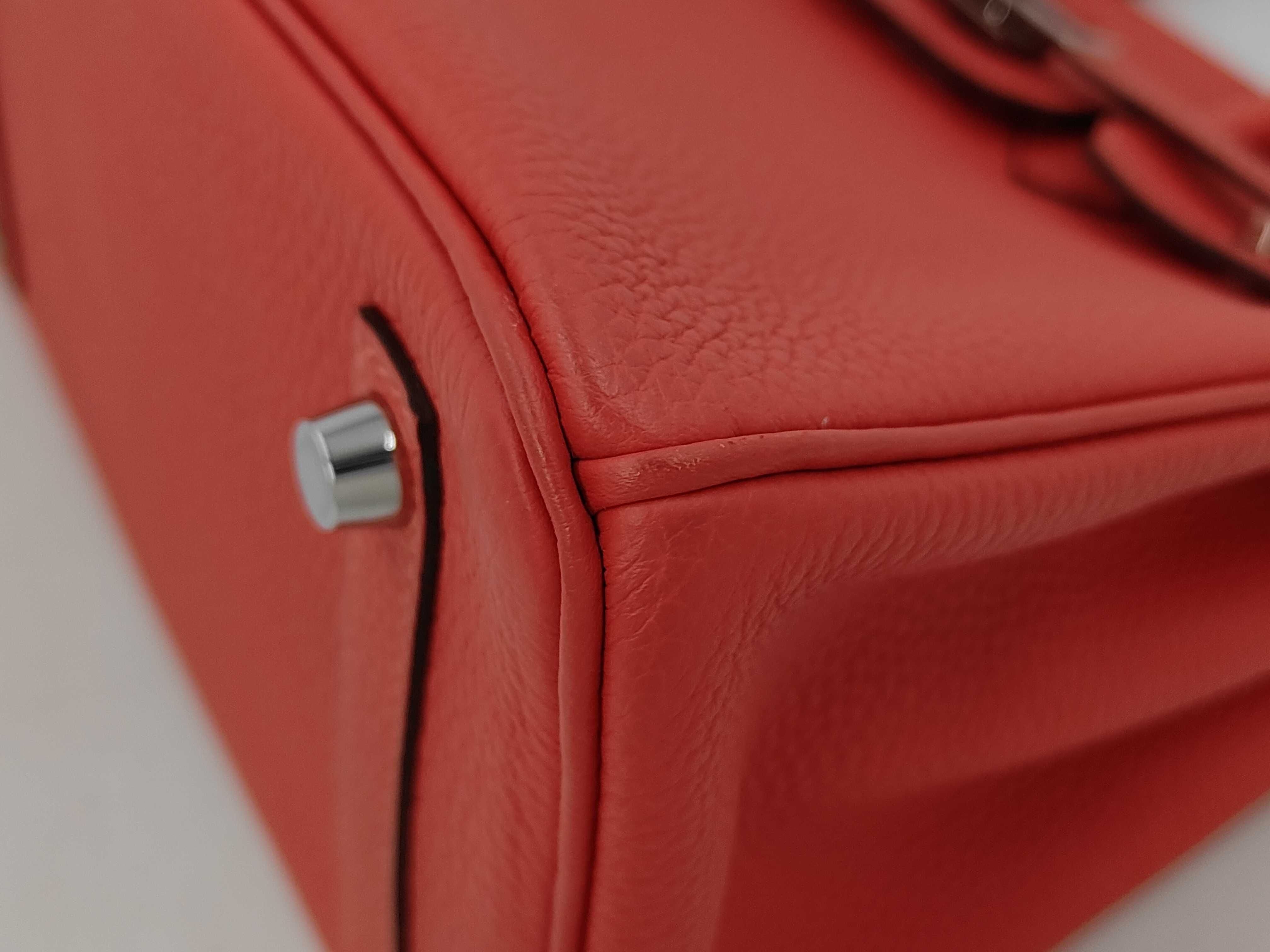 Birkin 25 Togo Leather, T Stamp, Silver Hardware, Red Tone Handbag — view 7