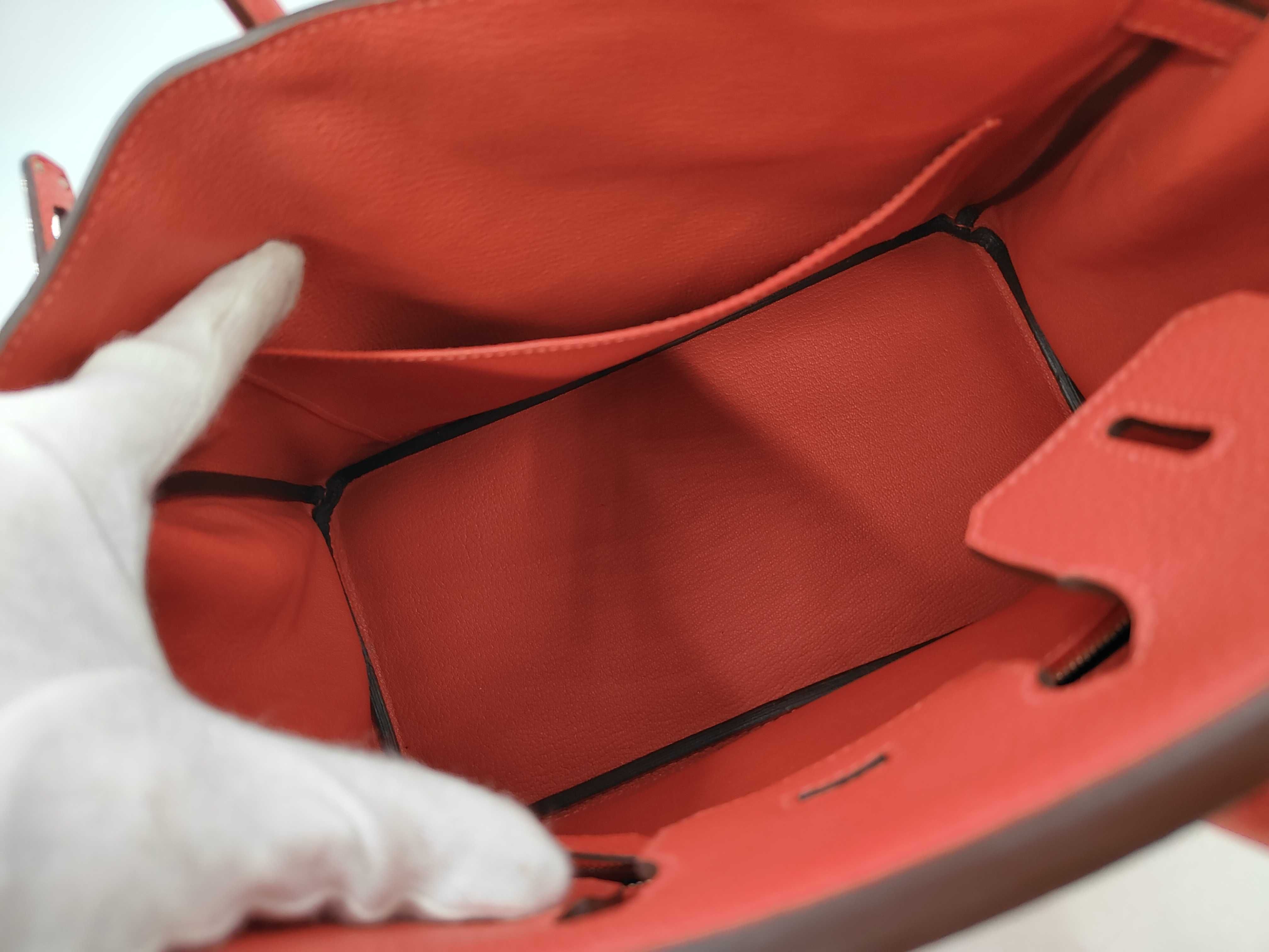 Birkin 25 Togo Leather, T Stamp, Silver Hardware, Red Tone Handbag — view 8