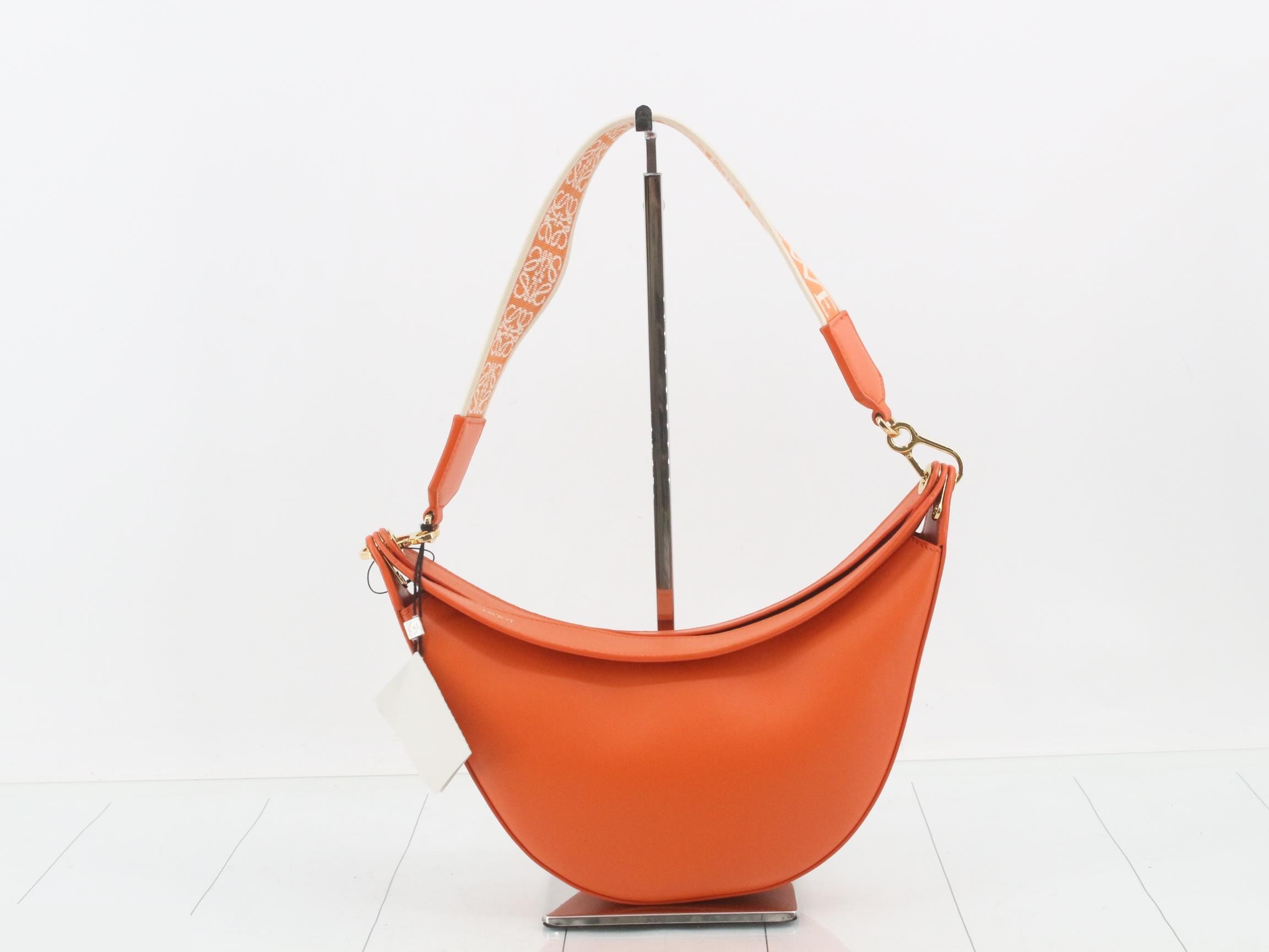 Luna Small Leather One-Shoulder Bag, Orange — view 2