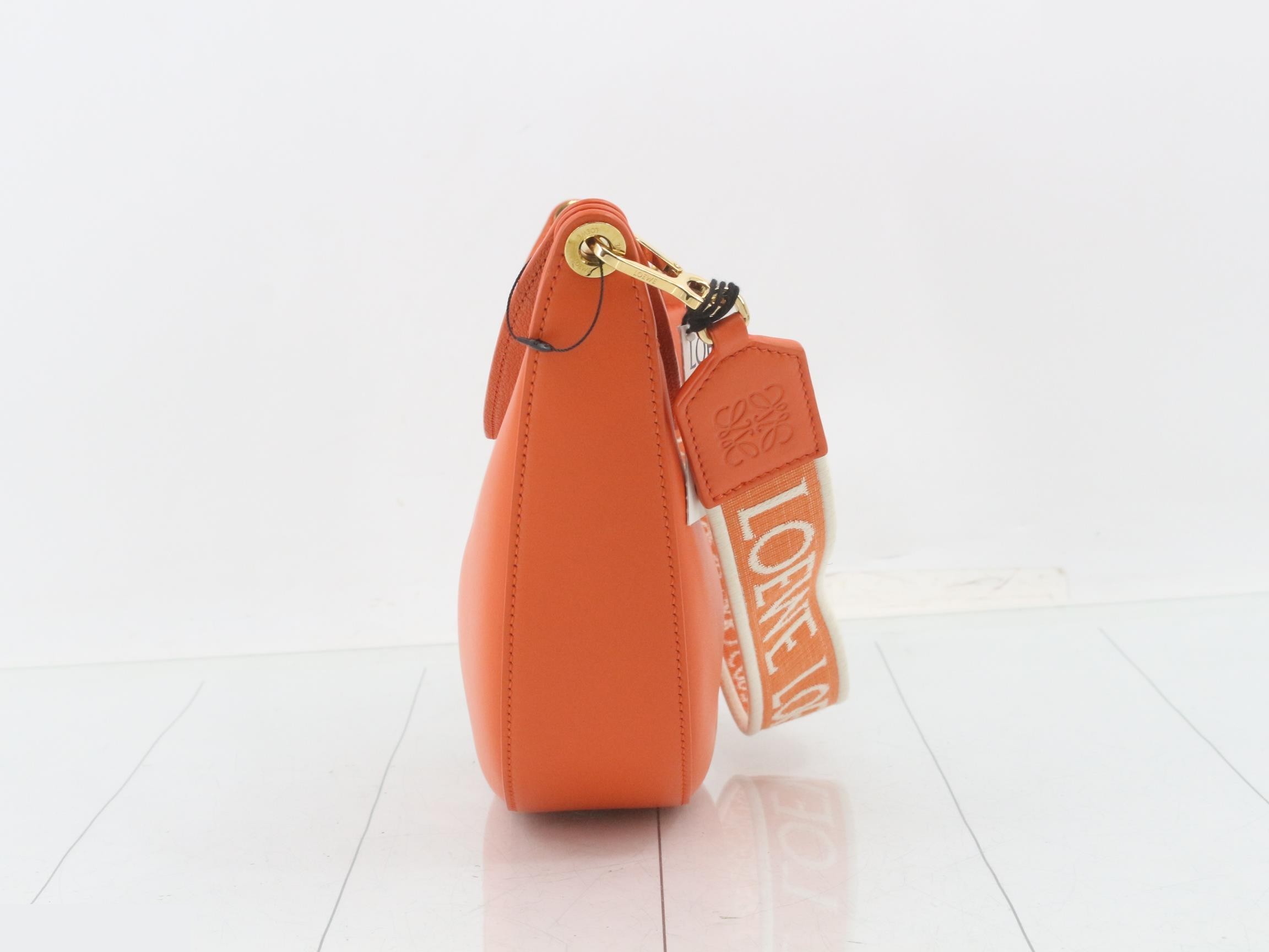 Luna Small Leather One-Shoulder Bag, Orange — view 3