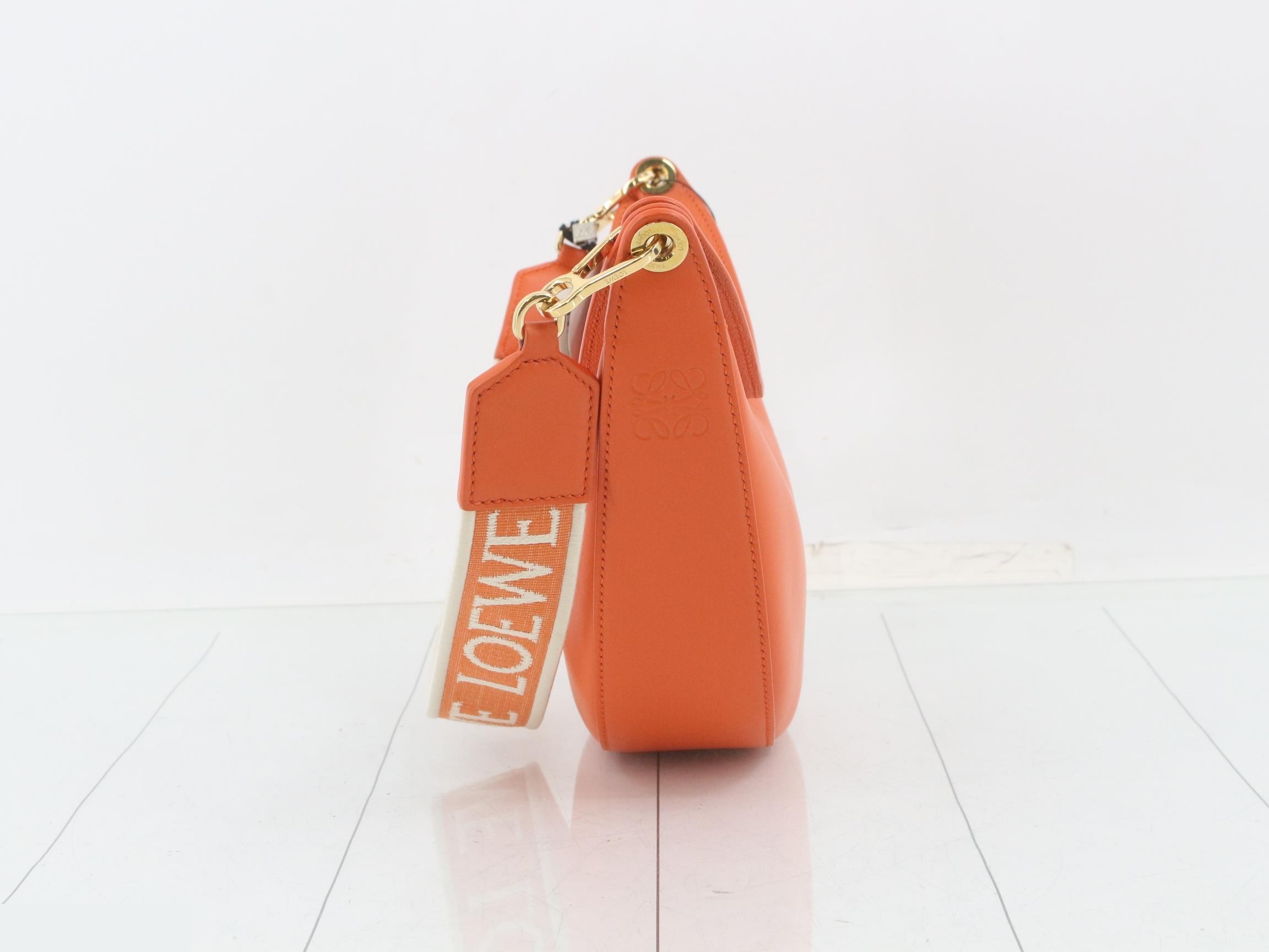 Luna Small Leather One-Shoulder Bag, Orange — view 4