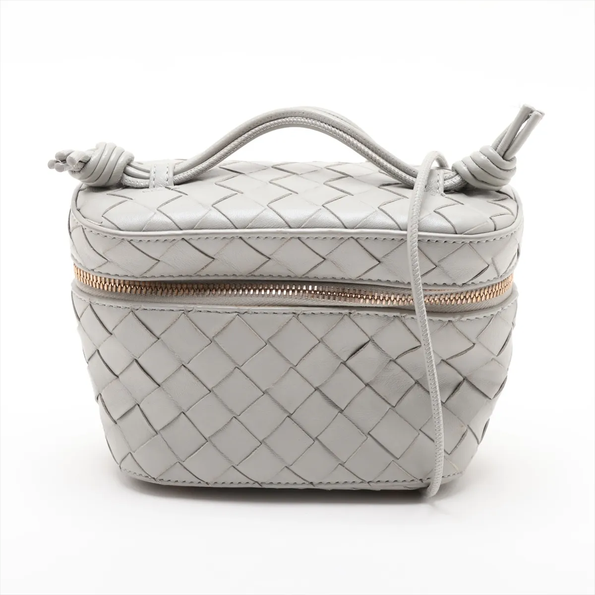 Intrecciato Bang Vanity Case Leather Vanity Bag Gray