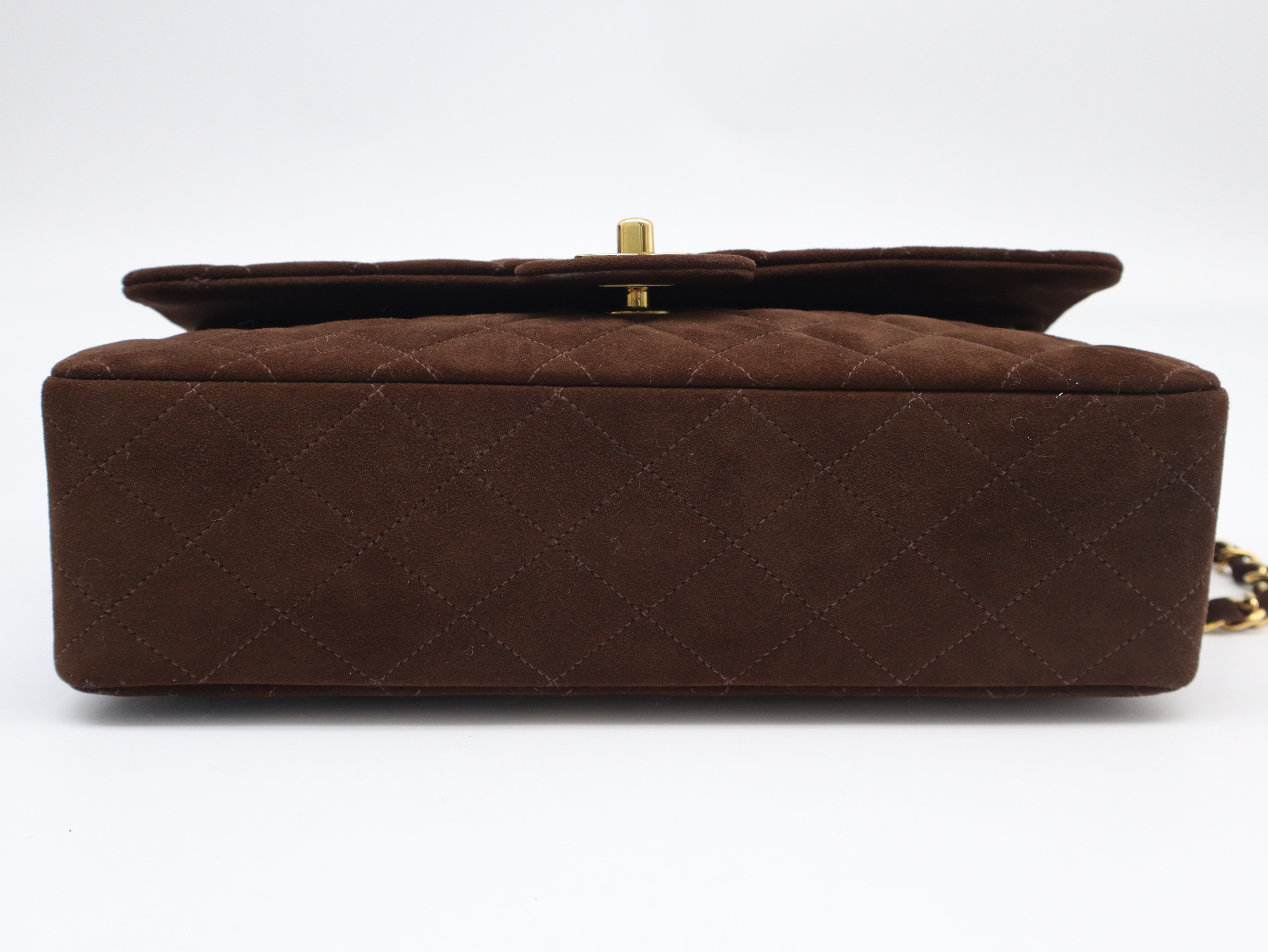 Suede Matelassé 25 Double Flap Double Chain Shoulder Bag, Gold Hardware, Brown, Seal, 2926209, with Box and Dust Bag. — view 5