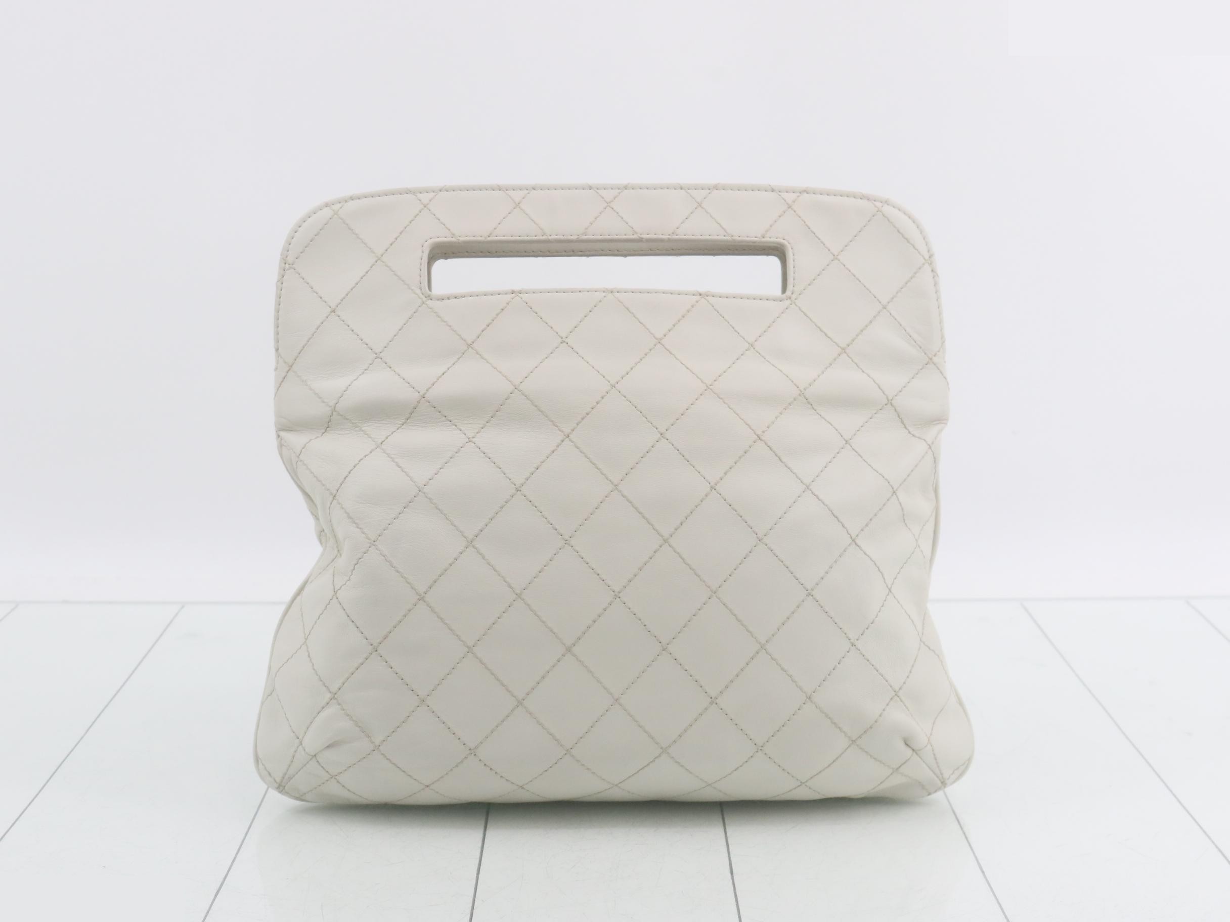 Leather Coco Mark Clutch Bag, White — view 2
