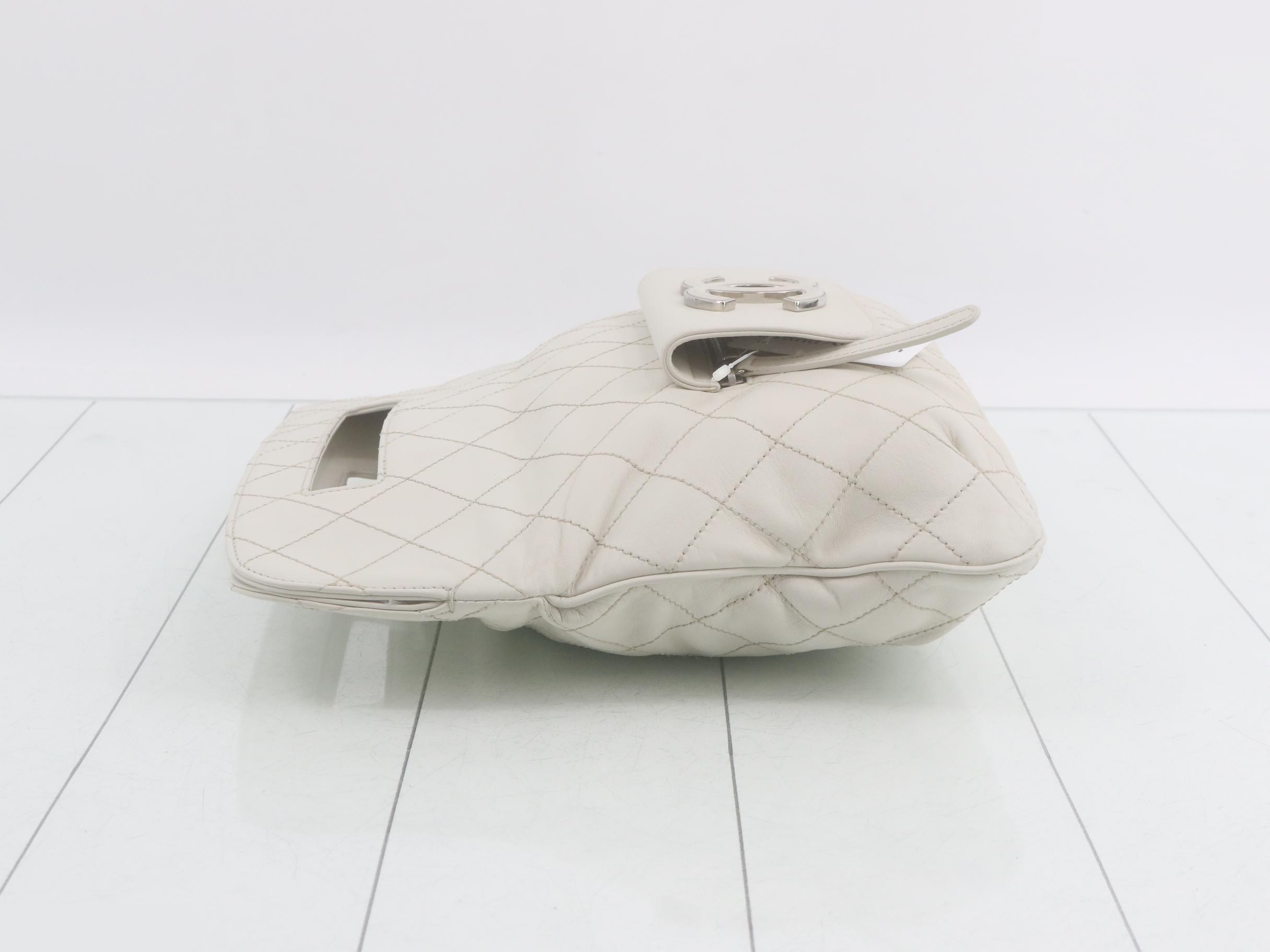 Leather Coco Mark Clutch Bag, White — view 4