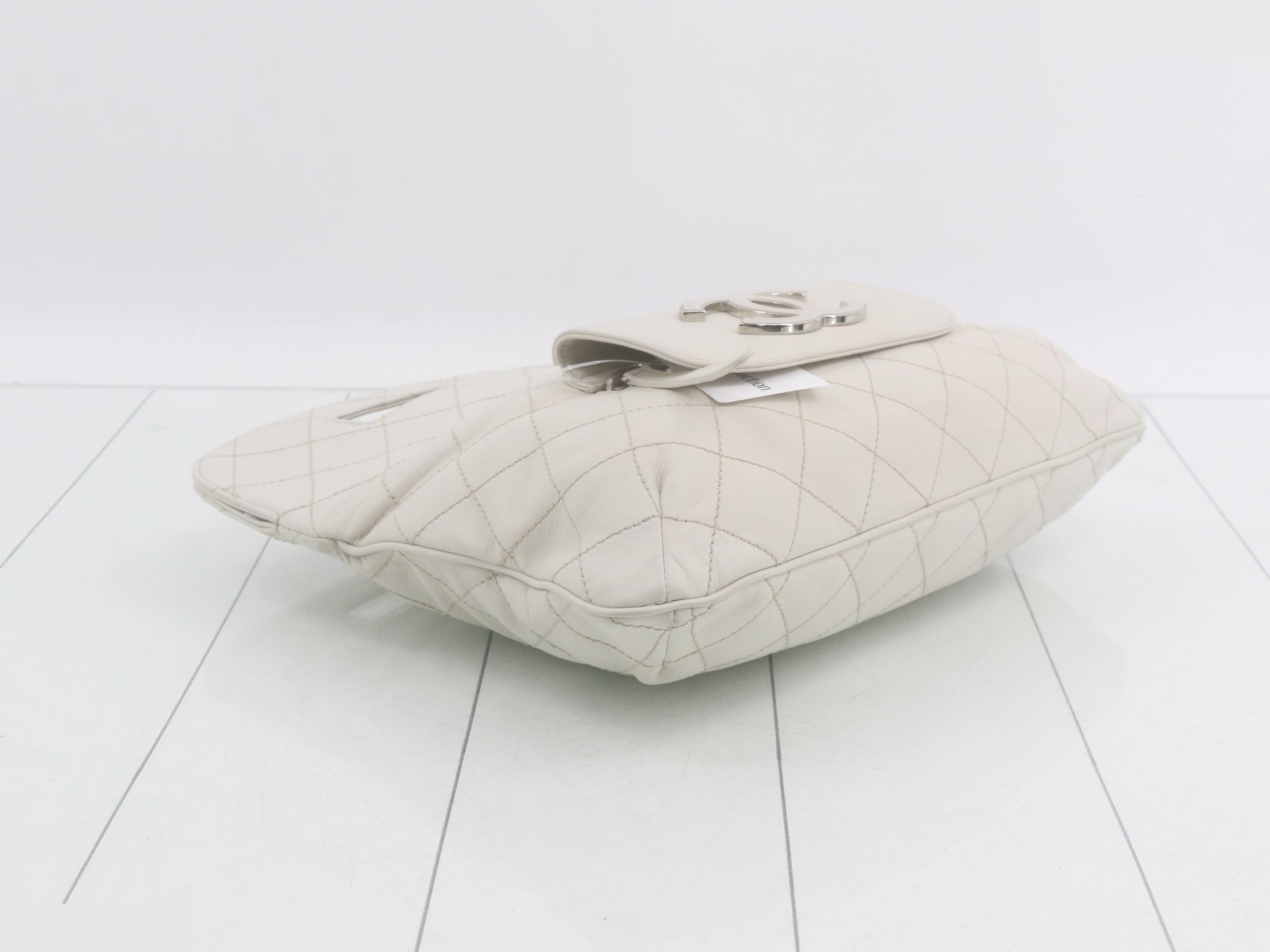 Leather Coco Mark Clutch Bag, White — view 5