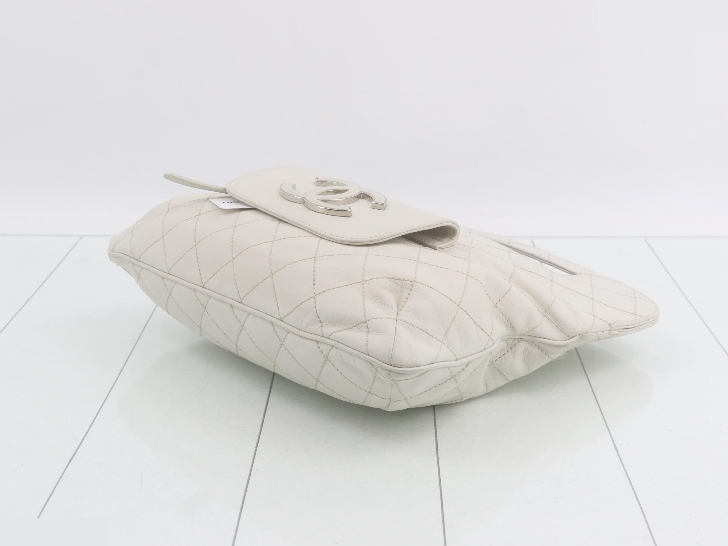 Leather Coco Mark Clutch Bag, White — view 6