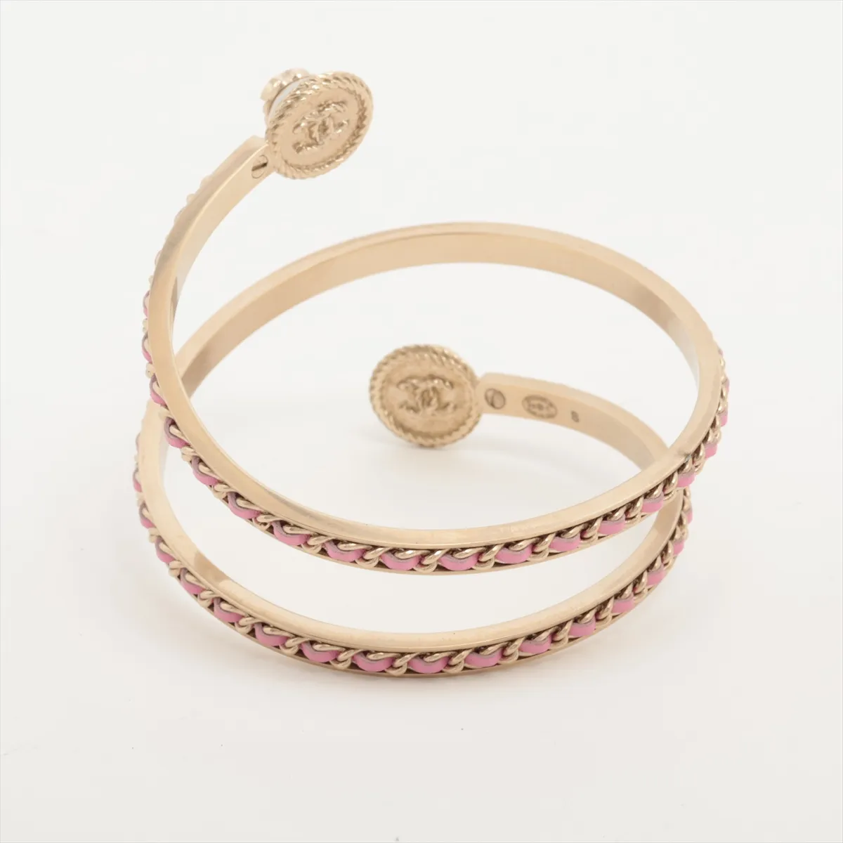 Coco Mark B18C Bangle, Size S, GP x Leather, Gold x Pink, — view 2