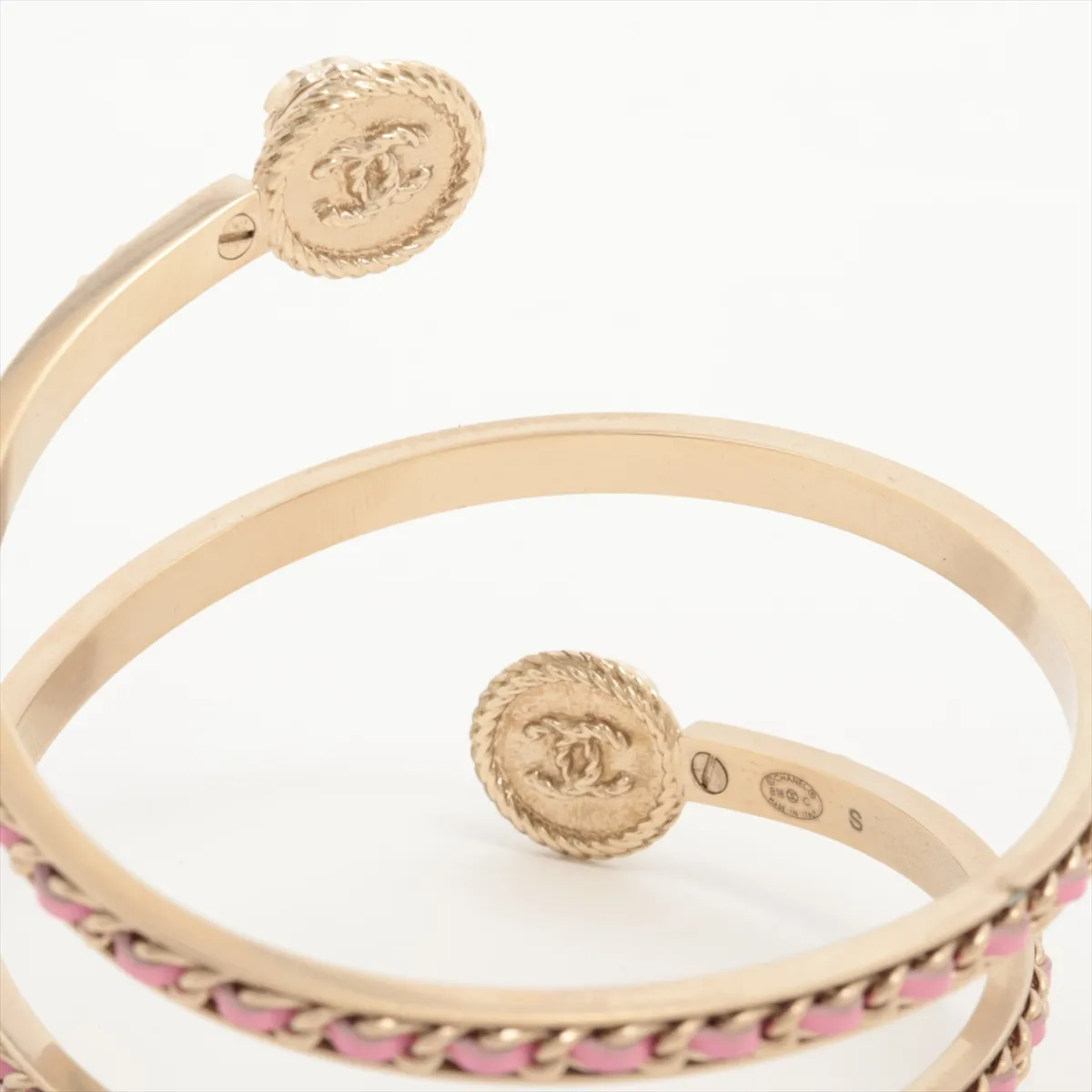 Coco Mark B18C Bangle, Size S, GP x Leather, Gold x Pink, — view 4