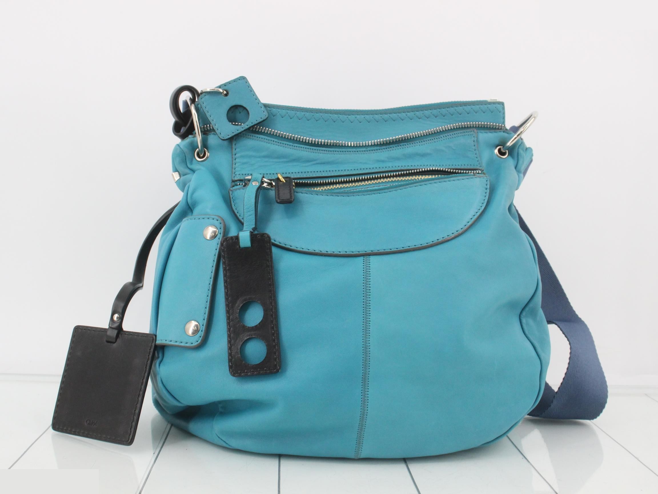 Leather turquoise shoulder bag