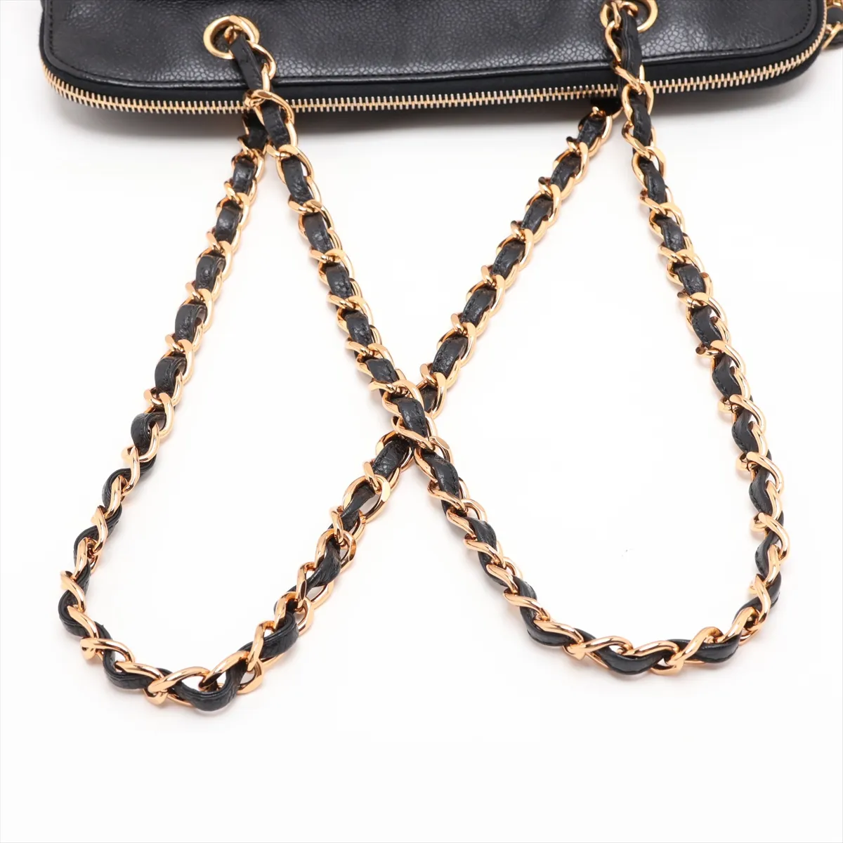 Coco Mark Caviar Skin Chain Shoulder Bag, Black with Gold Hardware, 5075827, Series 5 — view 5