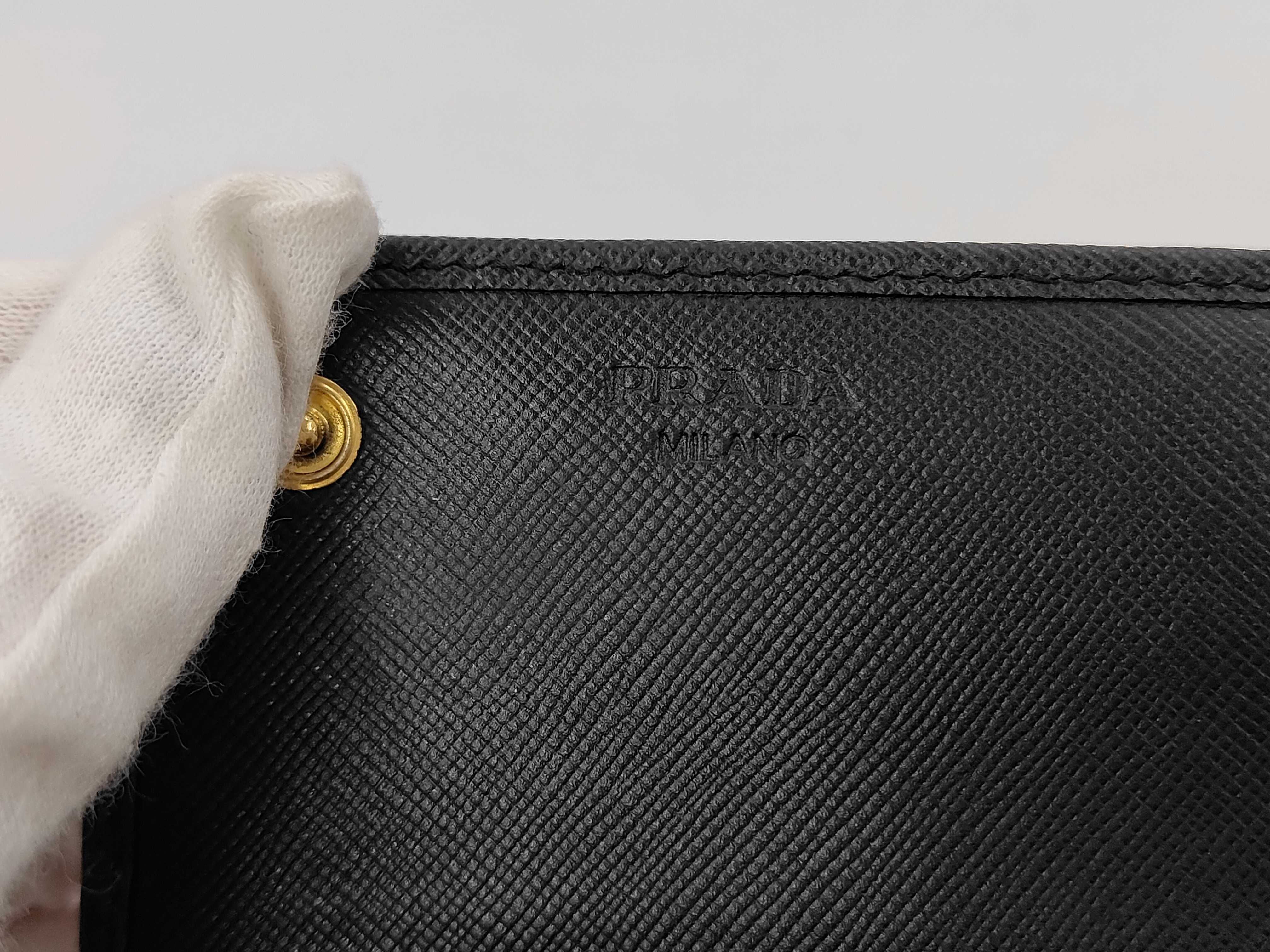Saffiano Metal Logo Flap Long Wallet Black Wallet — view 12