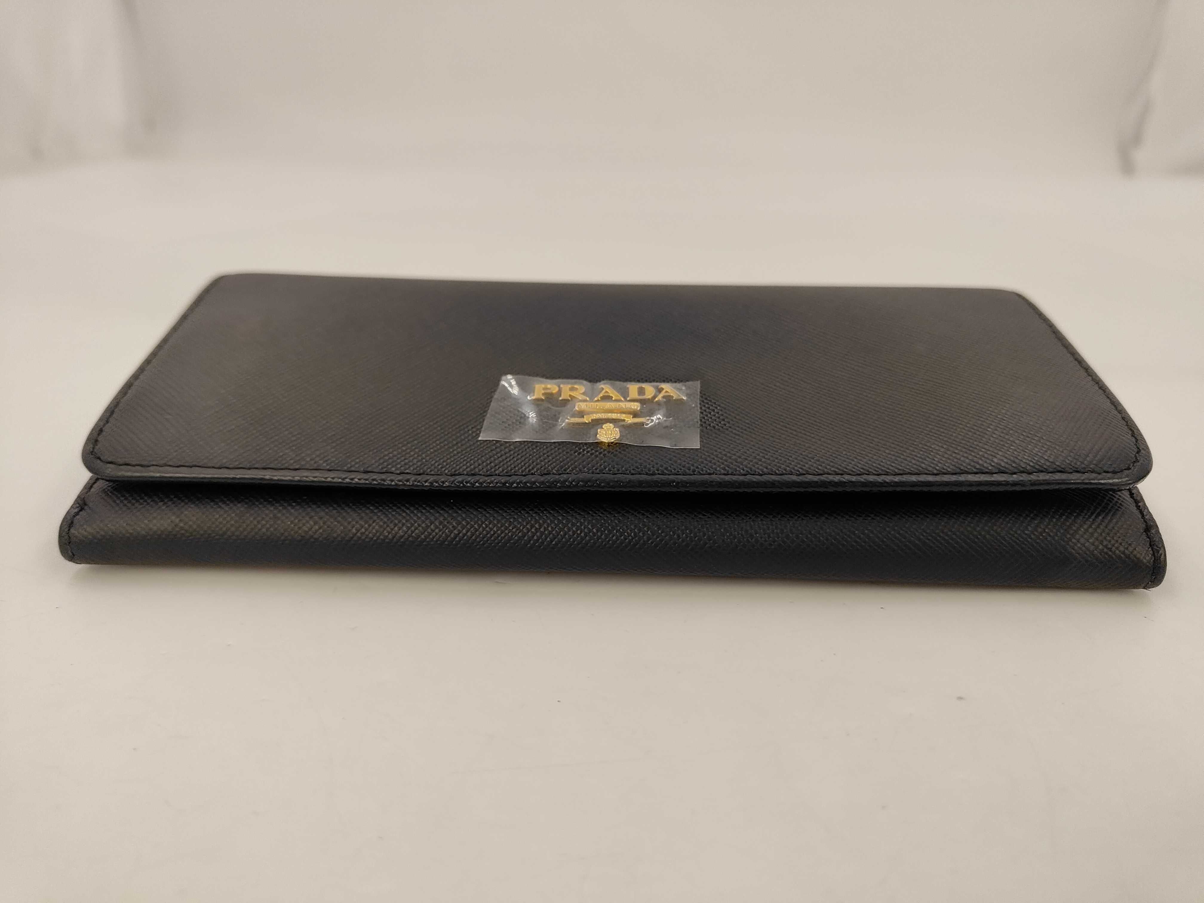 Saffiano Metal Logo Flap Long Wallet Black Wallet — view 3