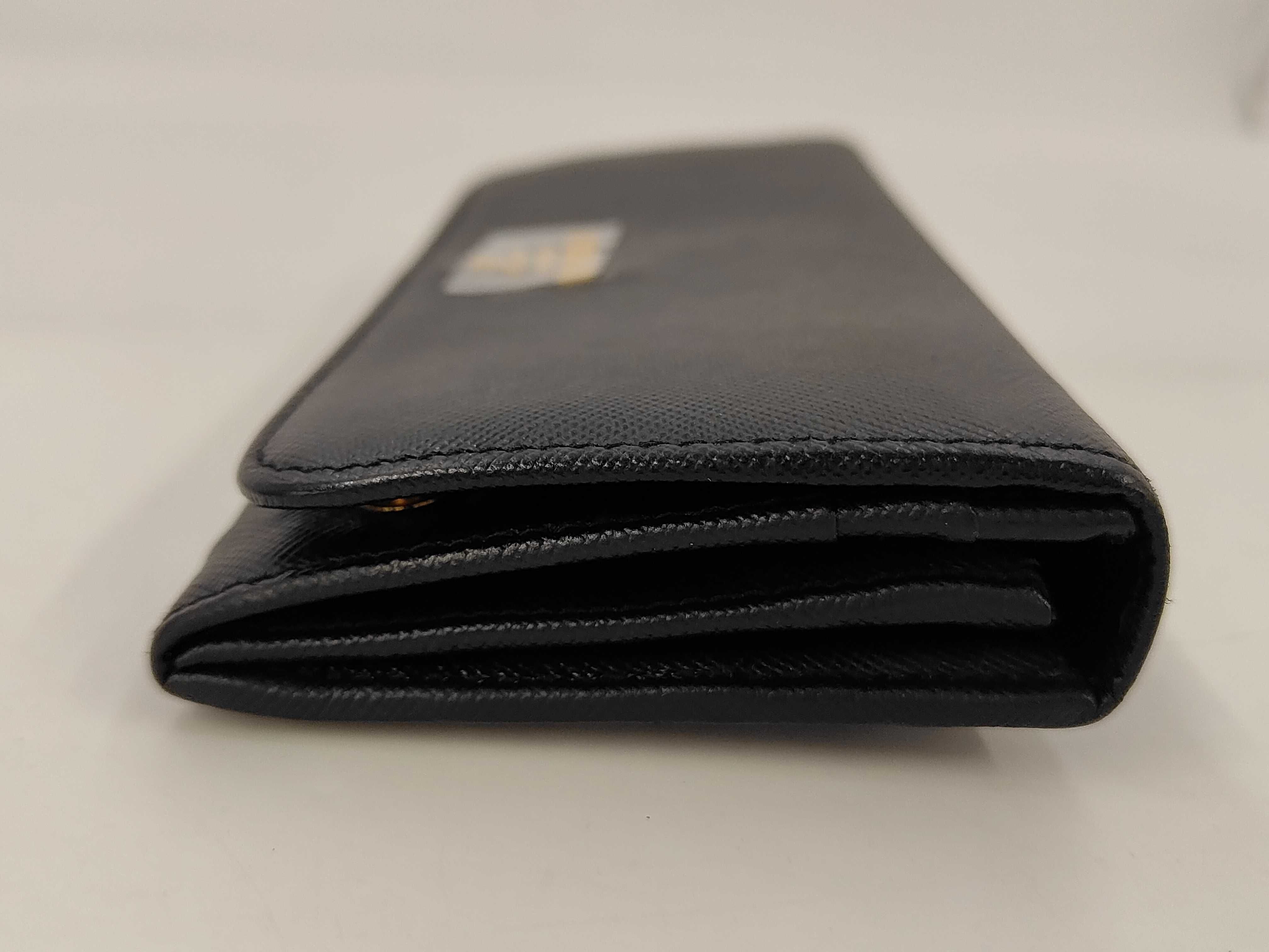 Saffiano Metal Logo Flap Long Wallet Black Wallet — view 4