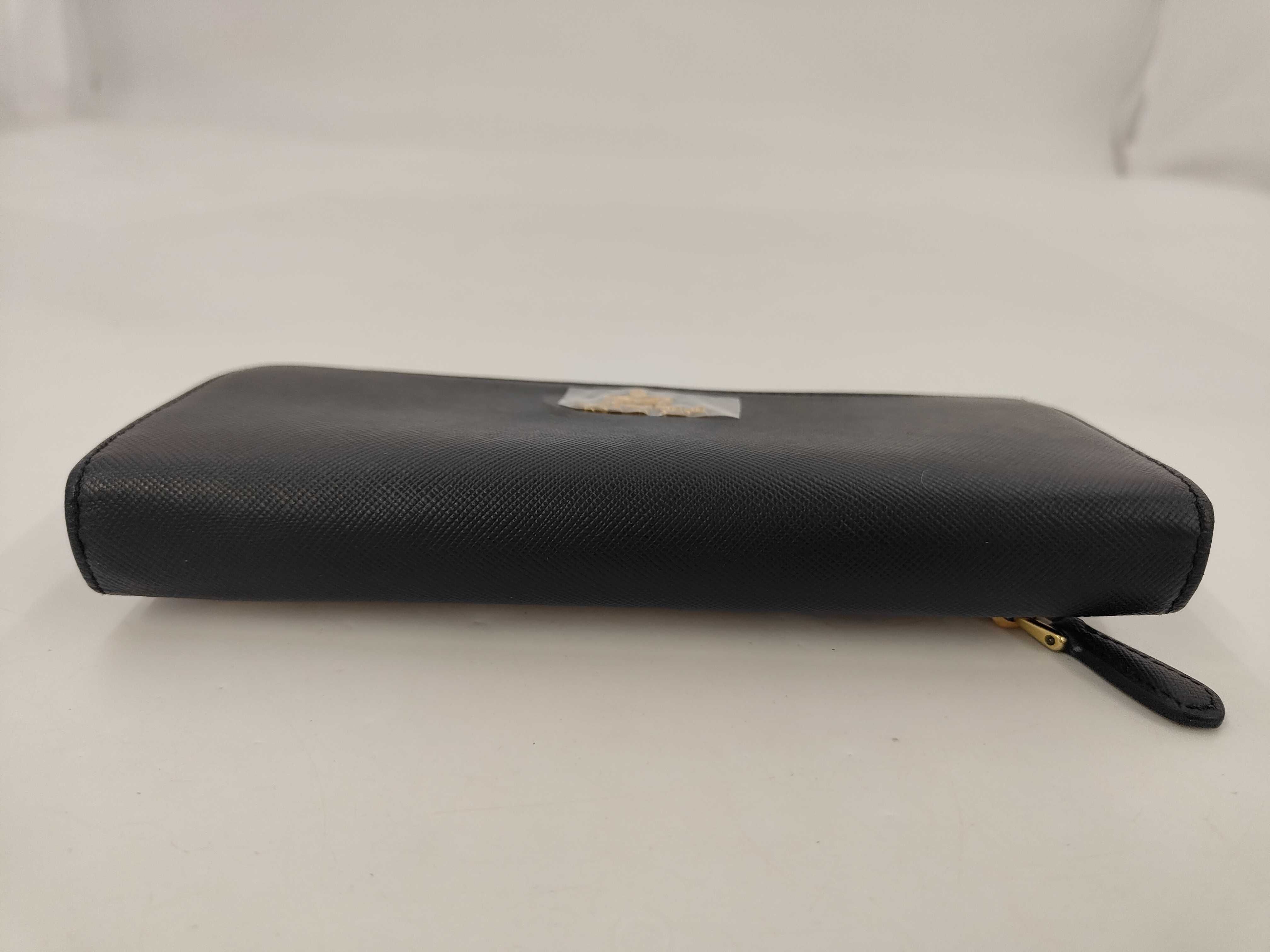 Saffiano Metal Logo Flap Long Wallet Black Wallet — view 5