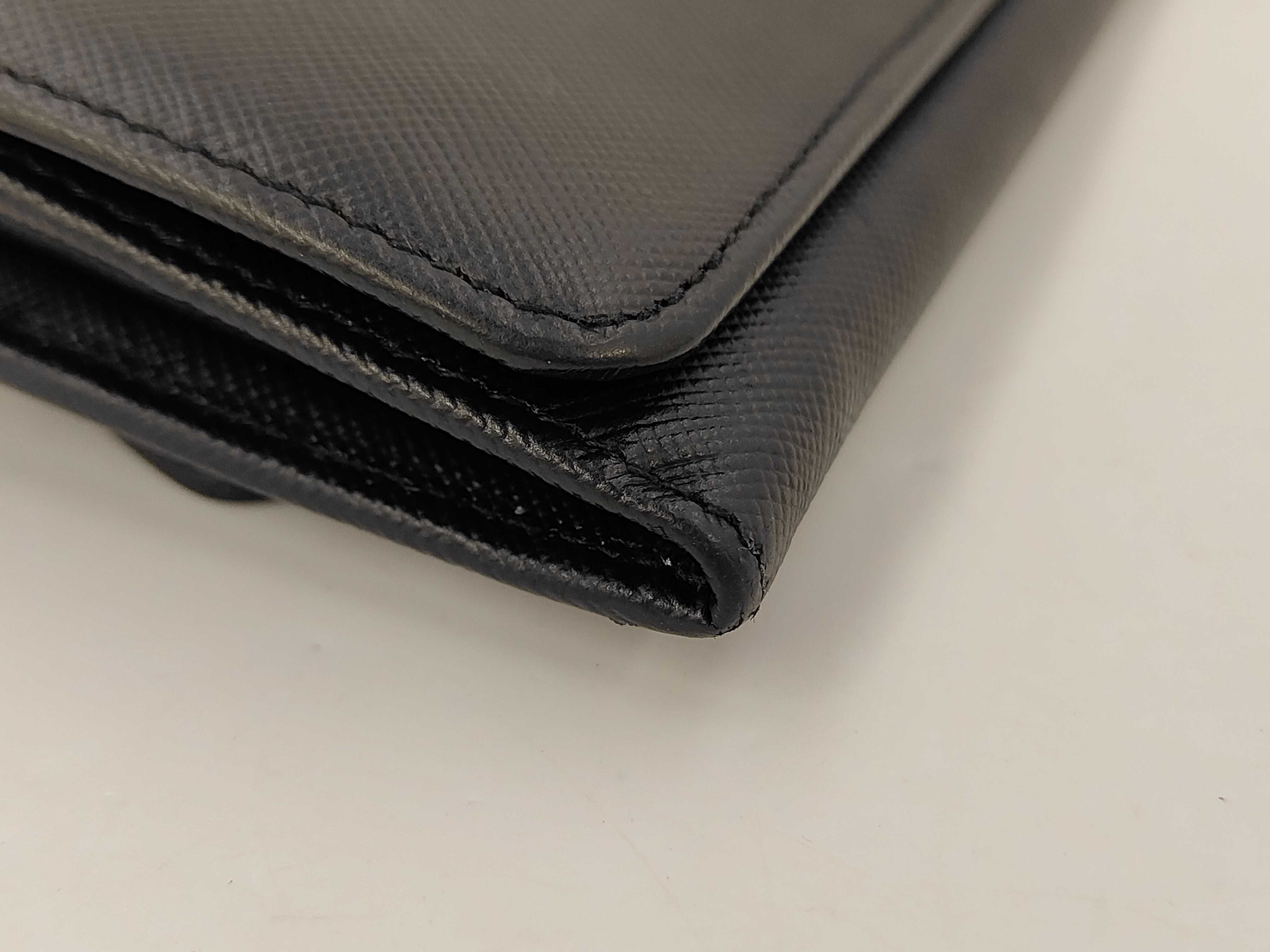 Saffiano Metal Logo Flap Long Wallet Black Wallet — view 6